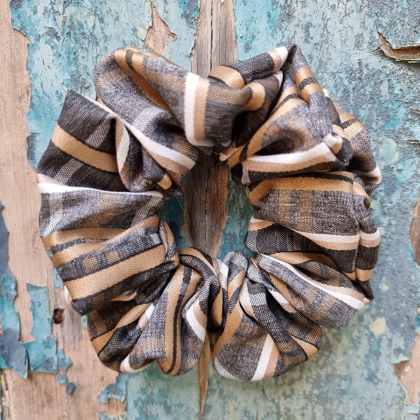 Gold Bronze Checked Crepe Scrunchie