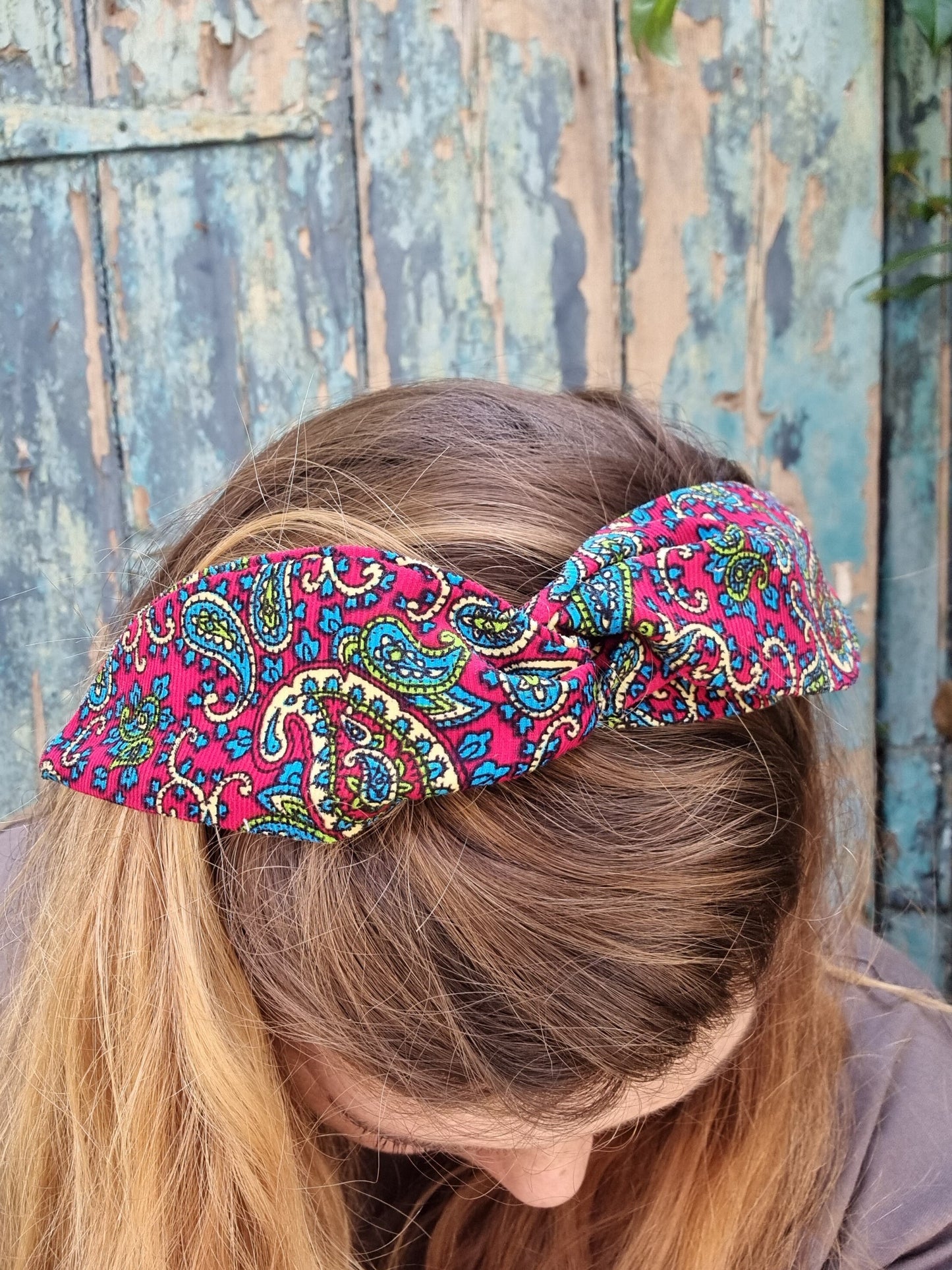 Bright Paisley Mini Corduroy Wired Headband