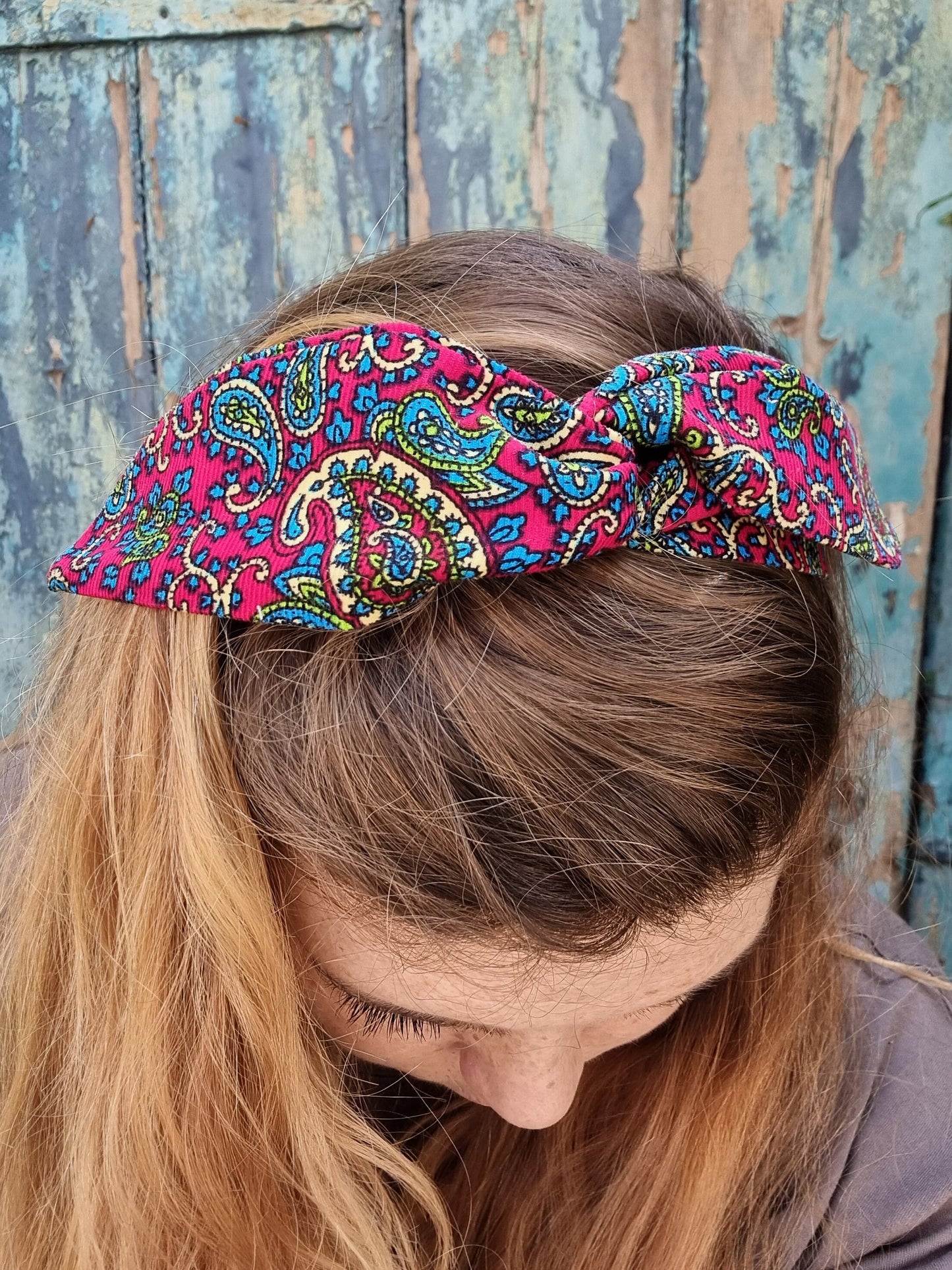 Bright Paisley Mini Corduroy Wired Headband