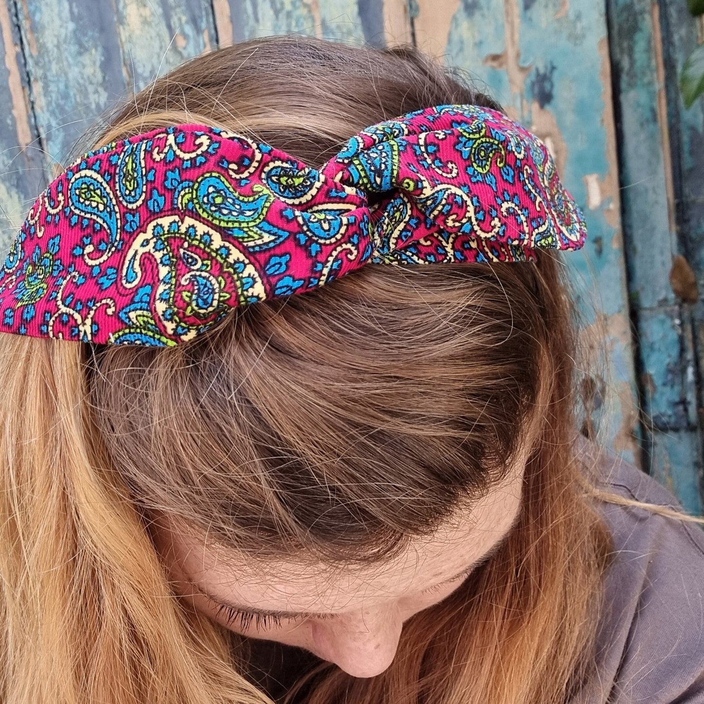 Bright Paisley Mini Corduroy Wired Headband