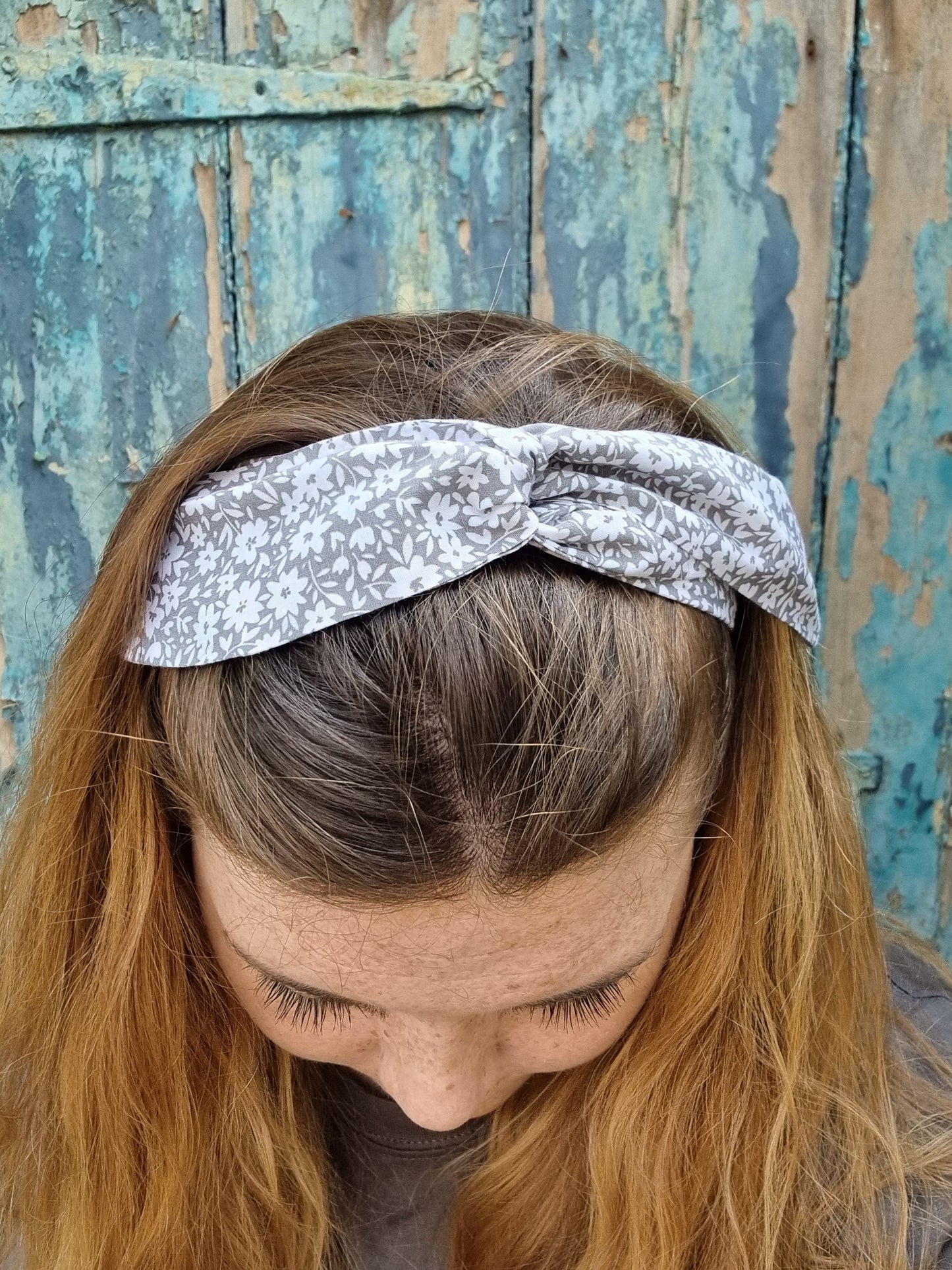 Grey and White Floral Wired Headband