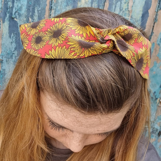 Red Sunflowers Wired Headband