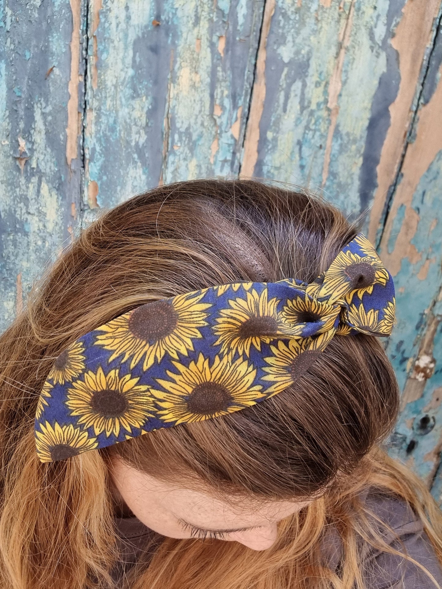 Navy Sunflowers Wired Headband