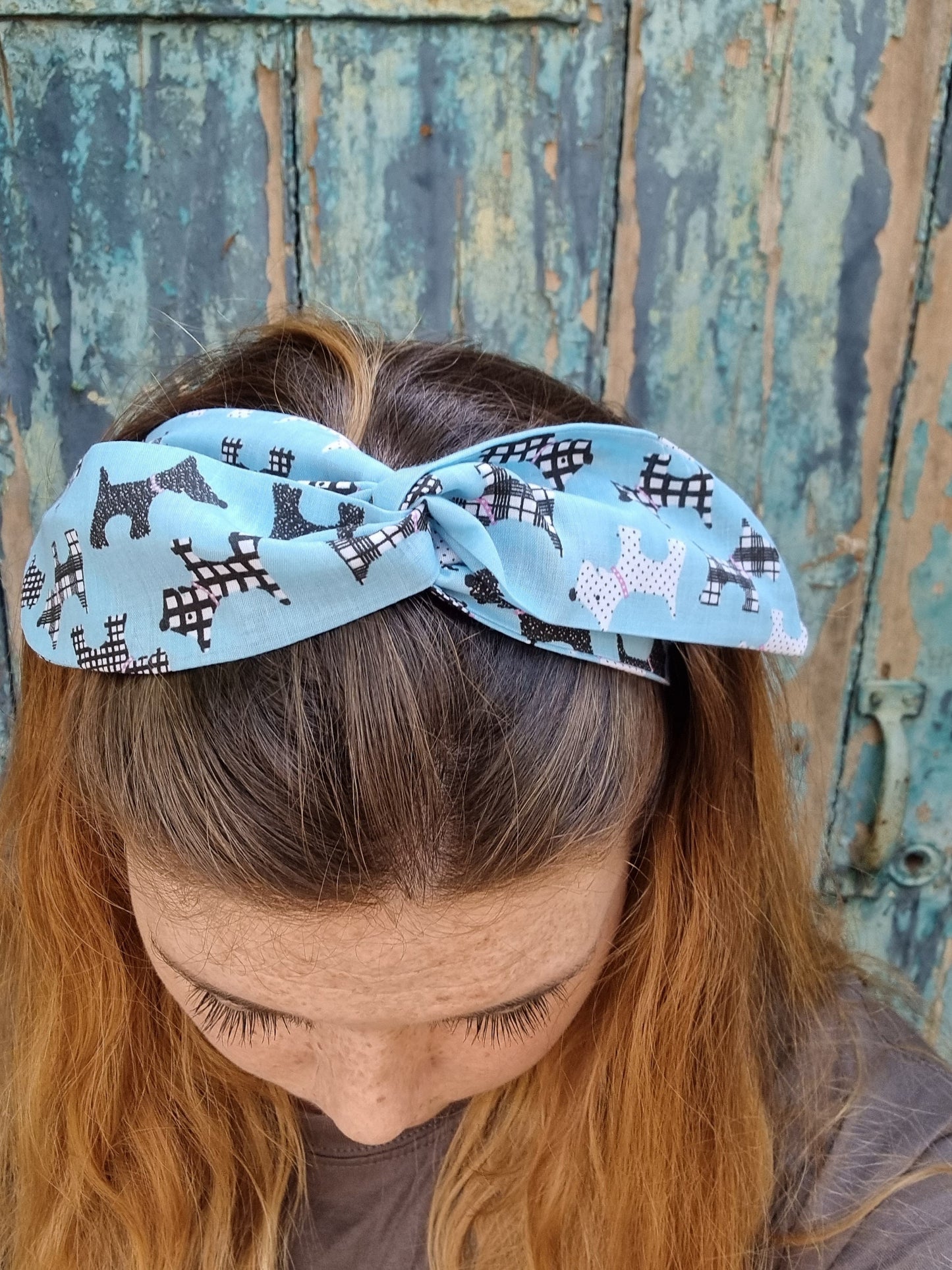 Light Blue Scottie Dogs Wired Headband