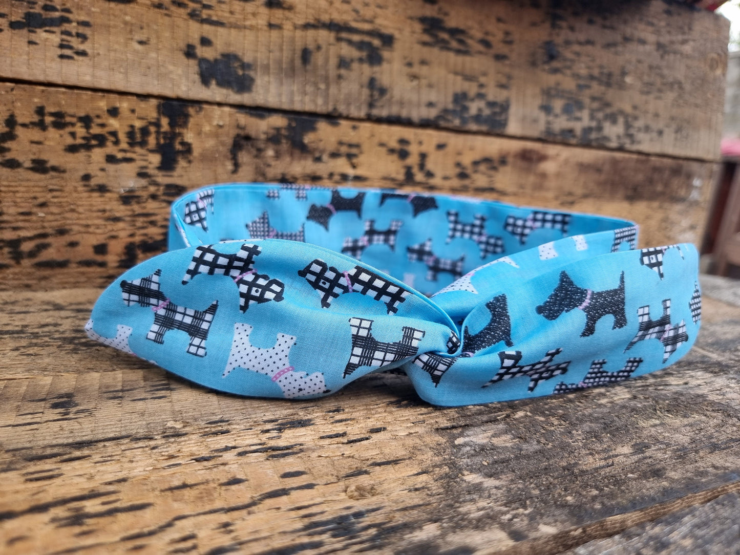 Light Blue Scottie Dogs Wired Headband