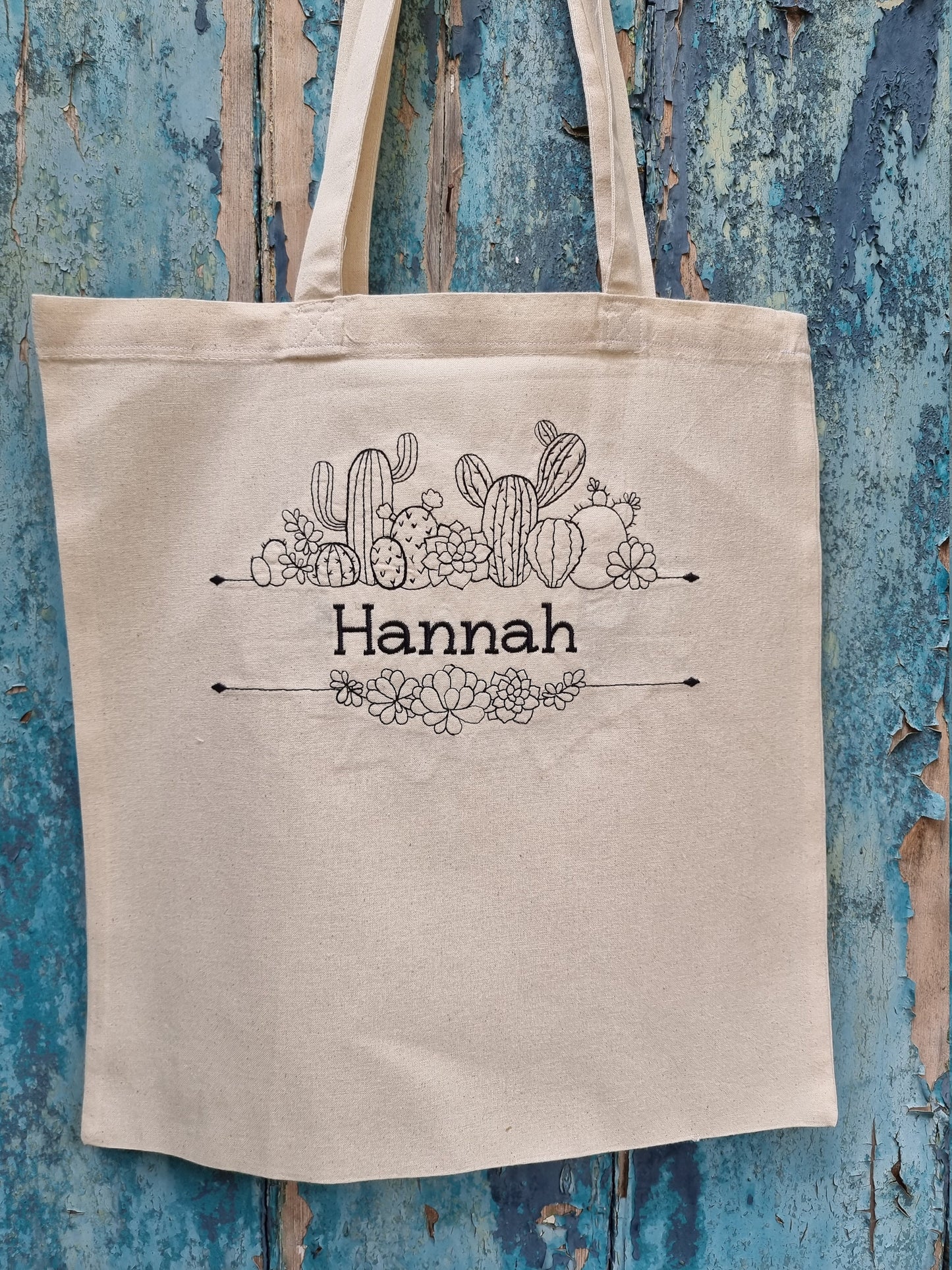 Cacti Line Art Embroidered Tote Bag