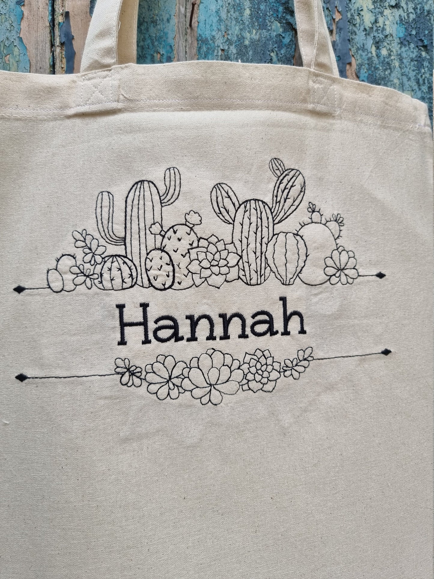 Cacti Line Art Embroidered Tote Bag