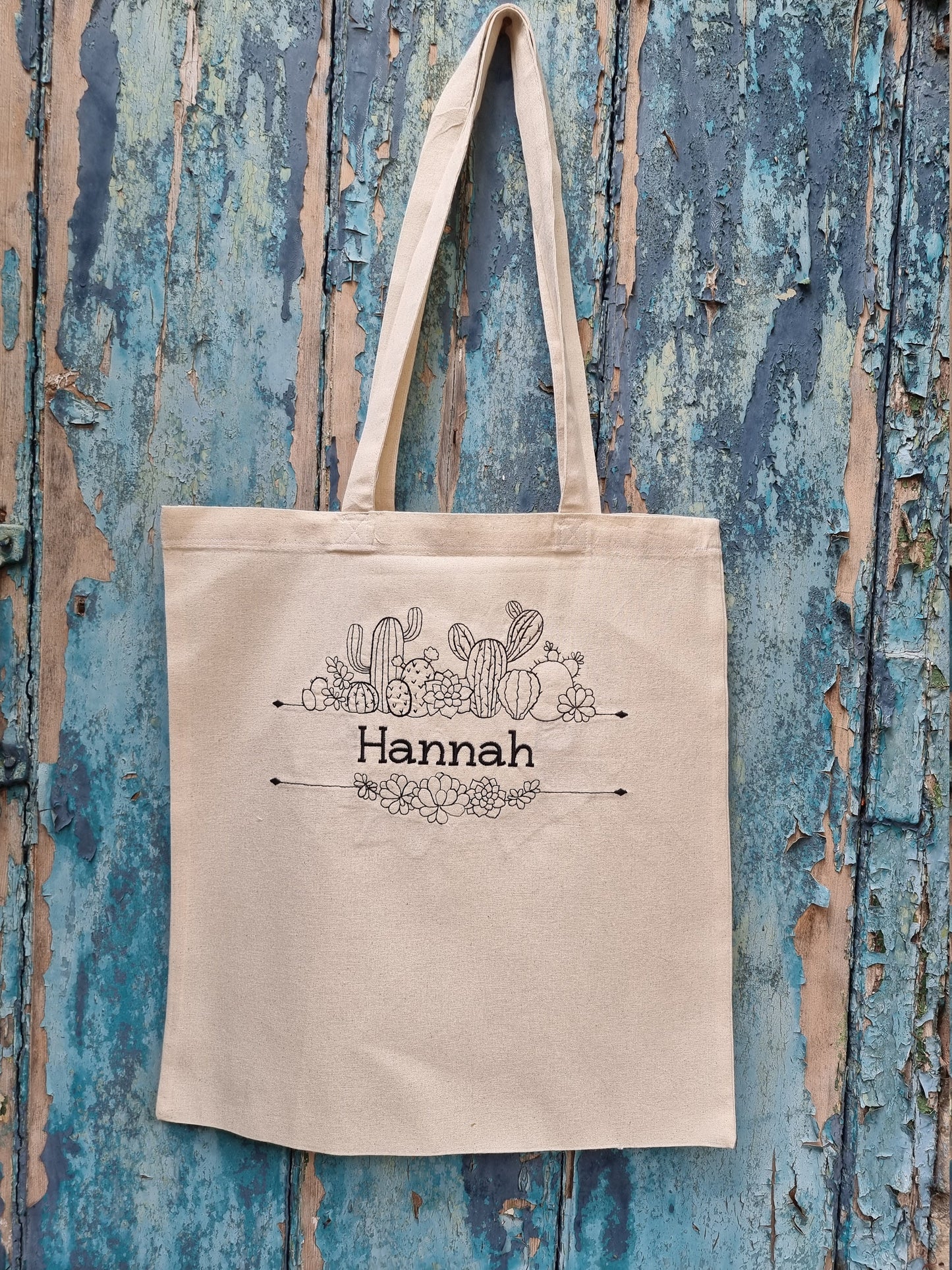 Cacti Line Art Embroidered Tote Bag