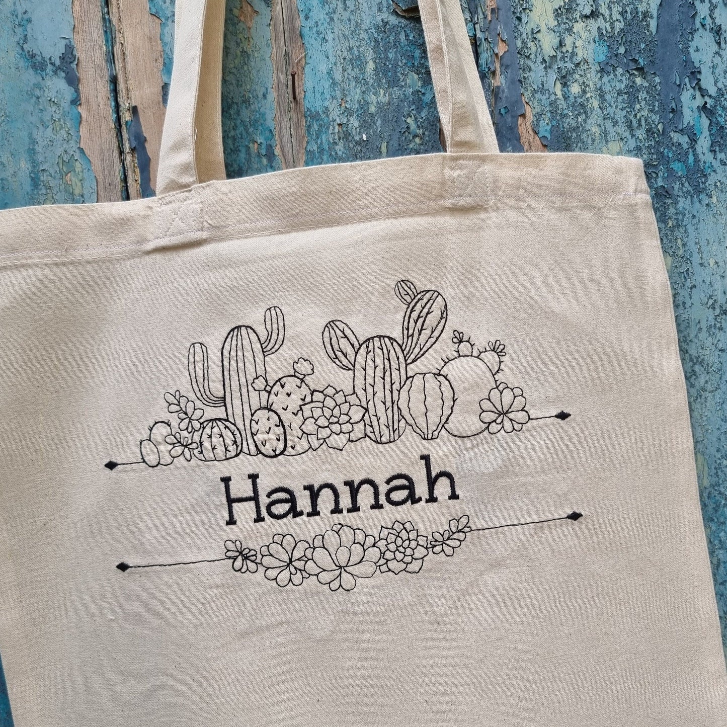 Cacti Line Art Embroidered Tote Bag