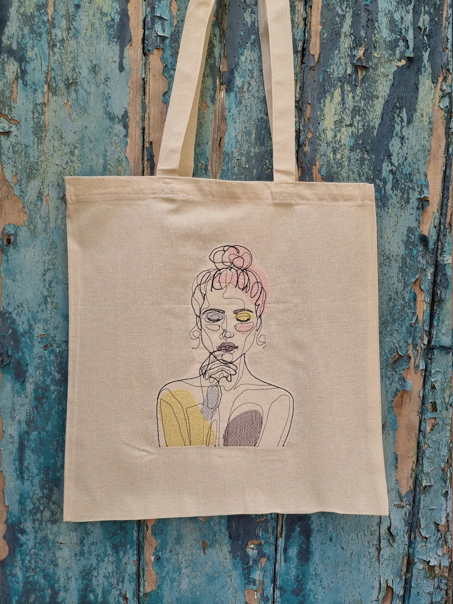 Line Art Arty Lady Embroidered Tote Bag