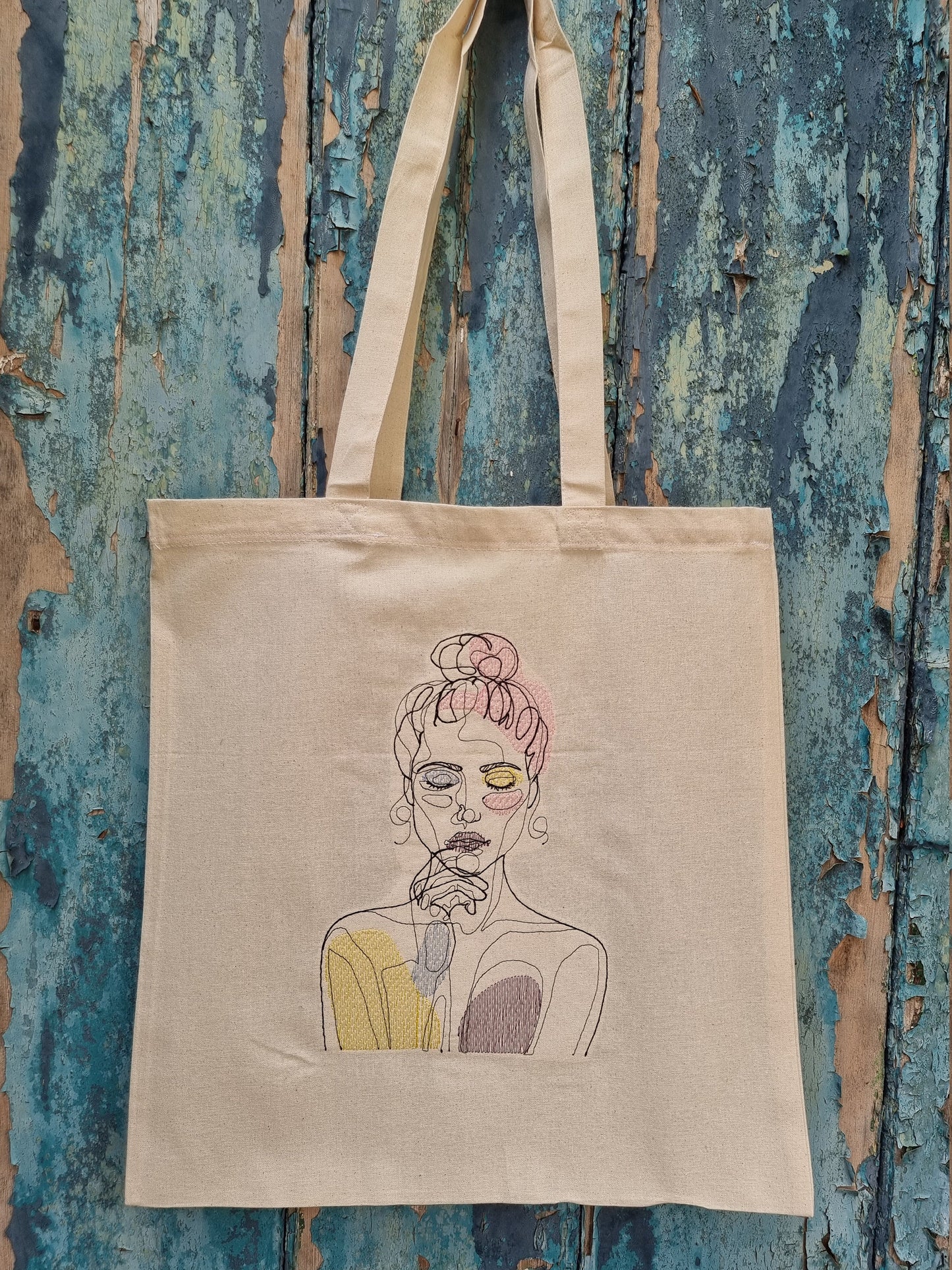 Line Art Arty Lady Embroidered Tote Bag