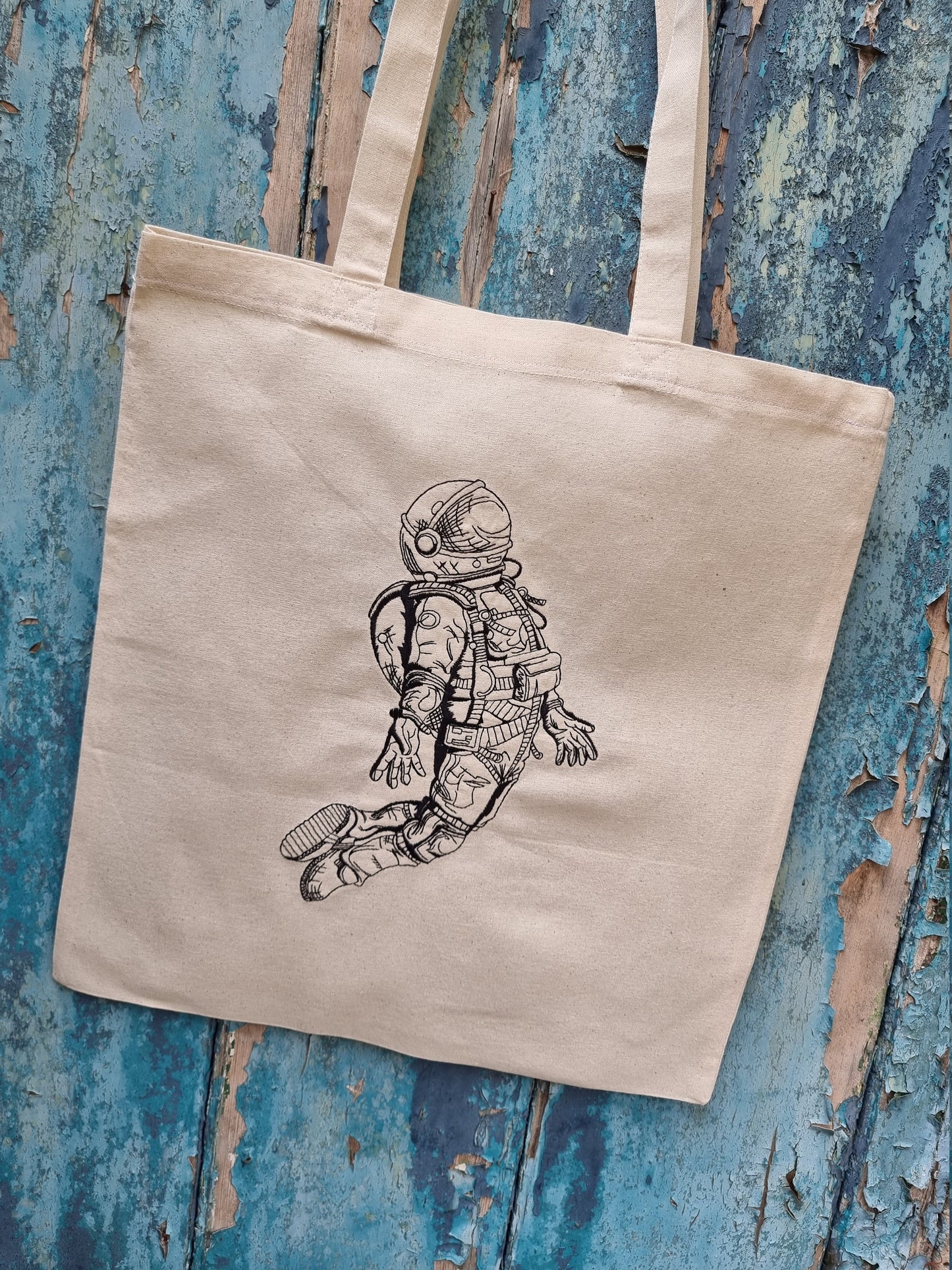 Line Art Cosmic Spaceman Embroidered Tote Bag