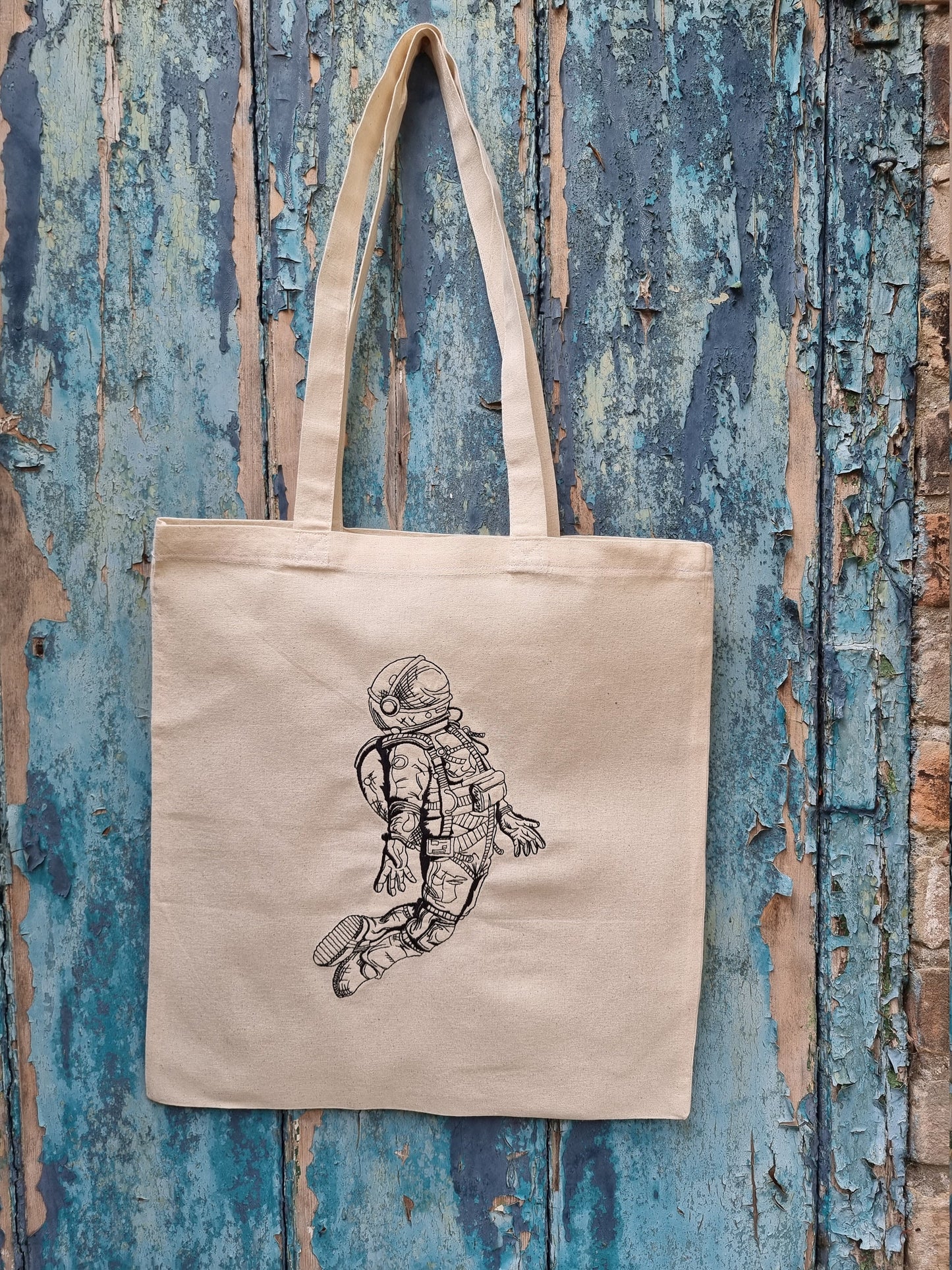 Line Art Cosmic Spaceman Embroidered Tote Bag