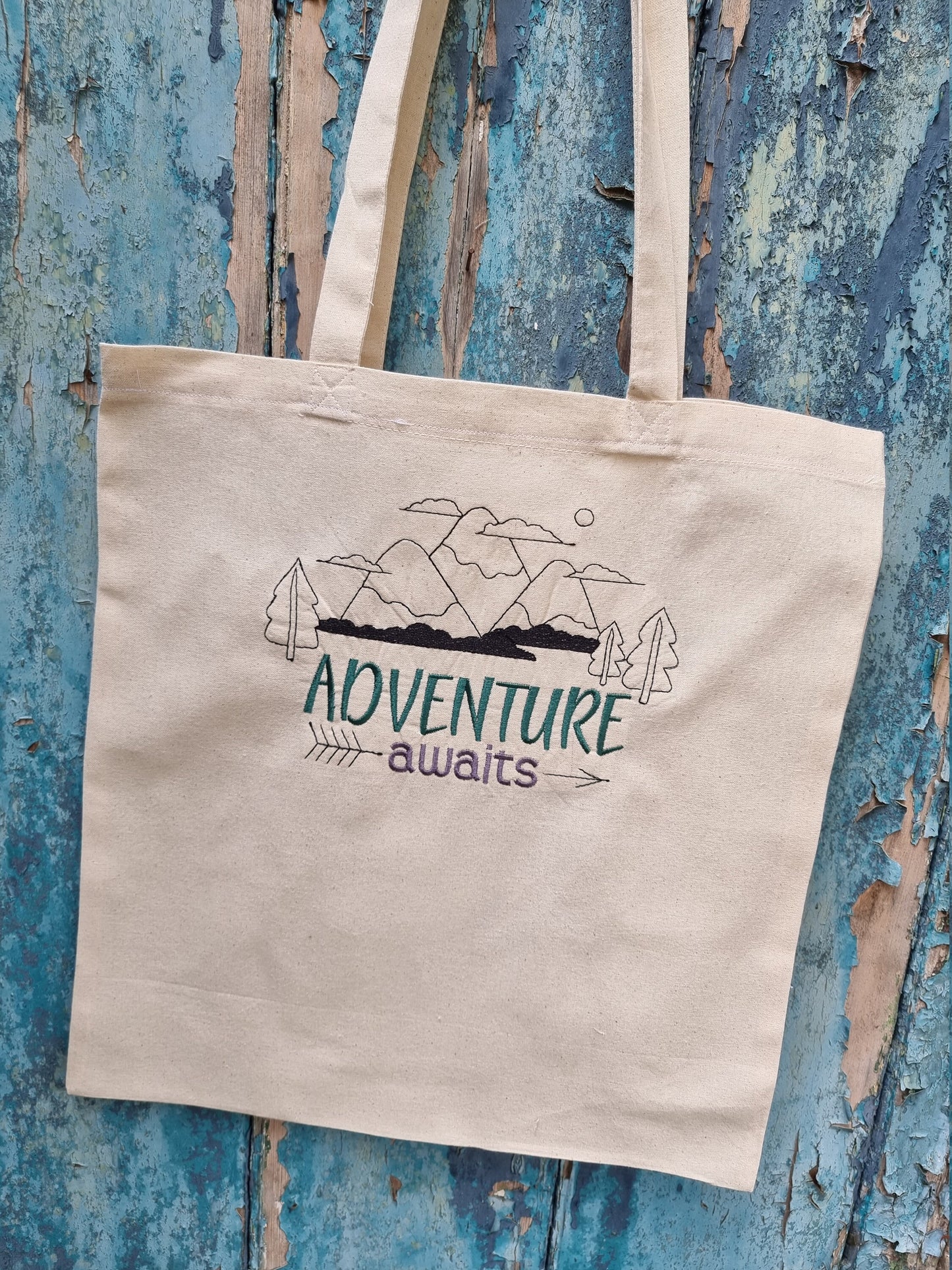 Adventure Awaits Embroidered Tote Bag