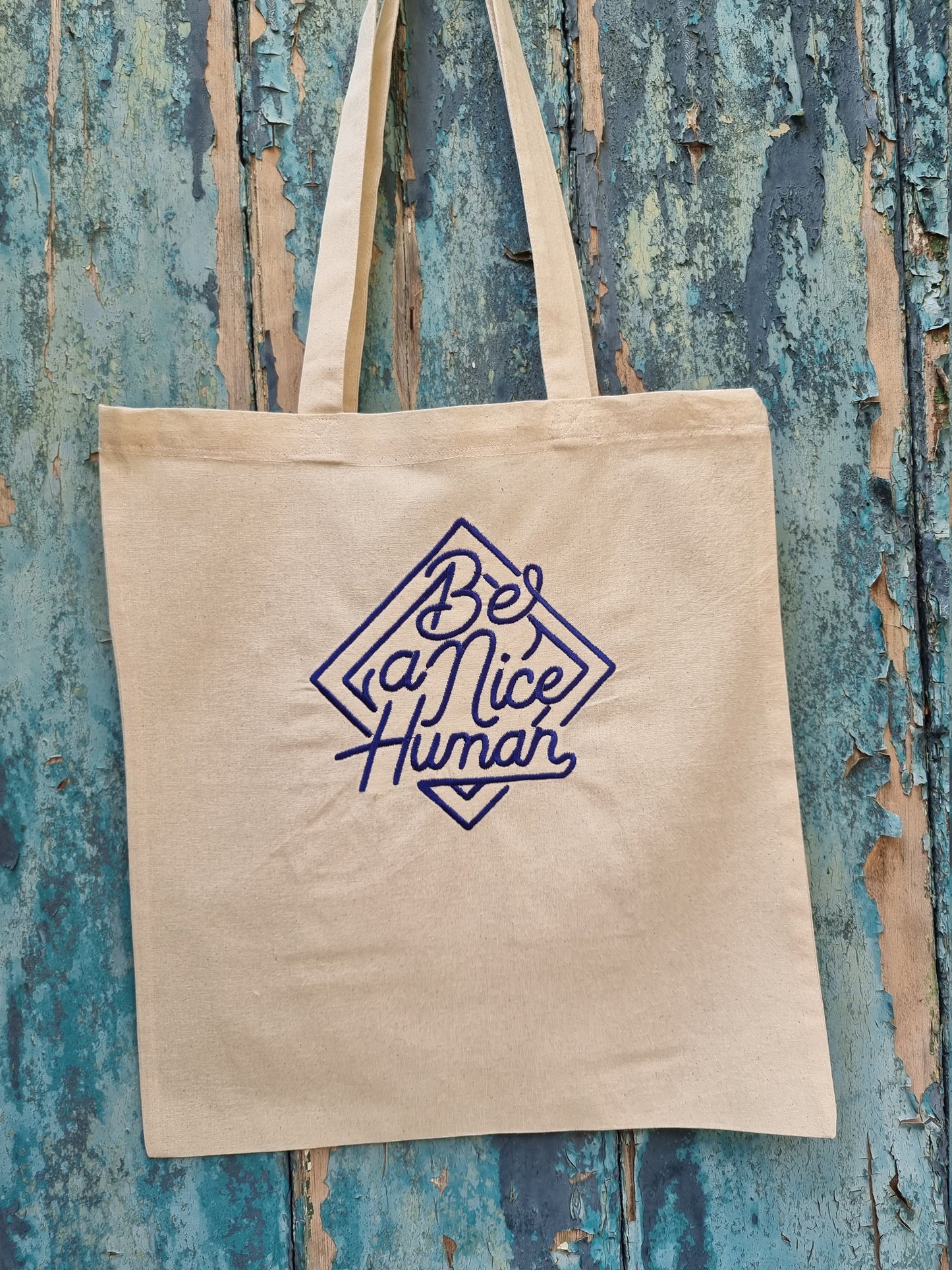 Be A Nice Human Emblem Embroidered Tote Bag