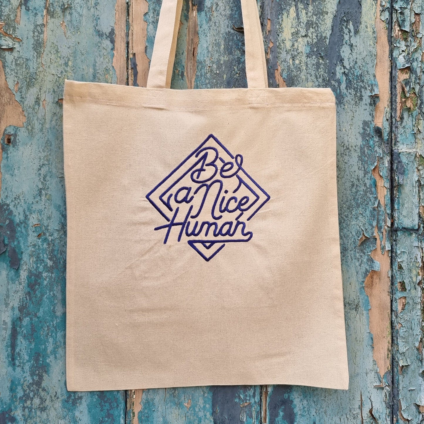 Be A Nice Human Emblem Embroidered Tote Bag