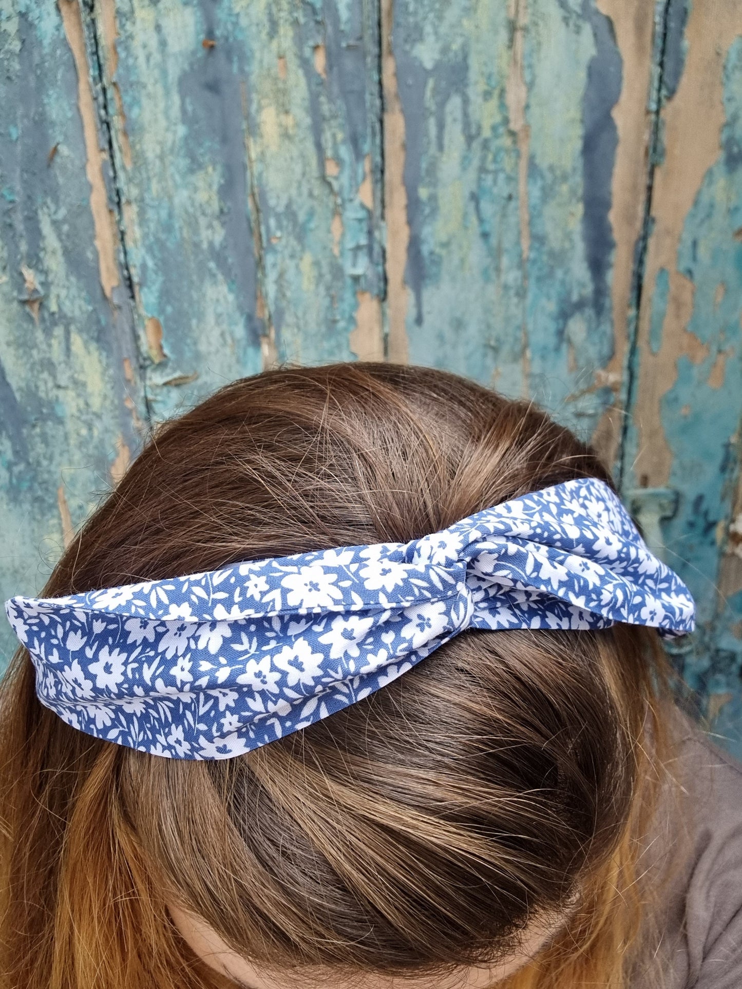 Blue and White Floral Wired Headband