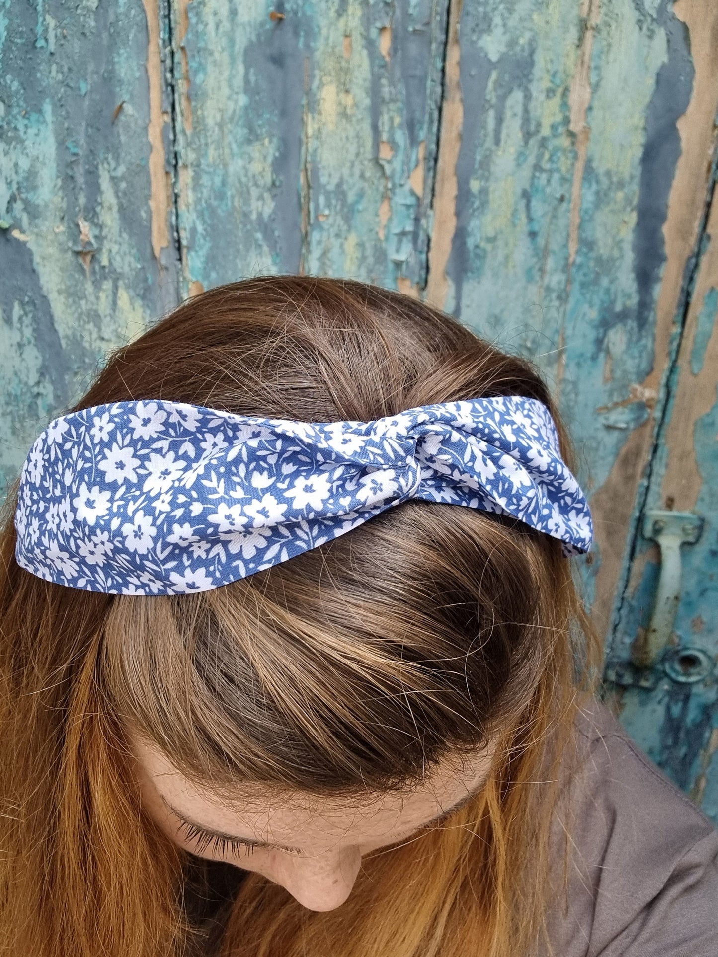 Blue and White Floral Wired Headband