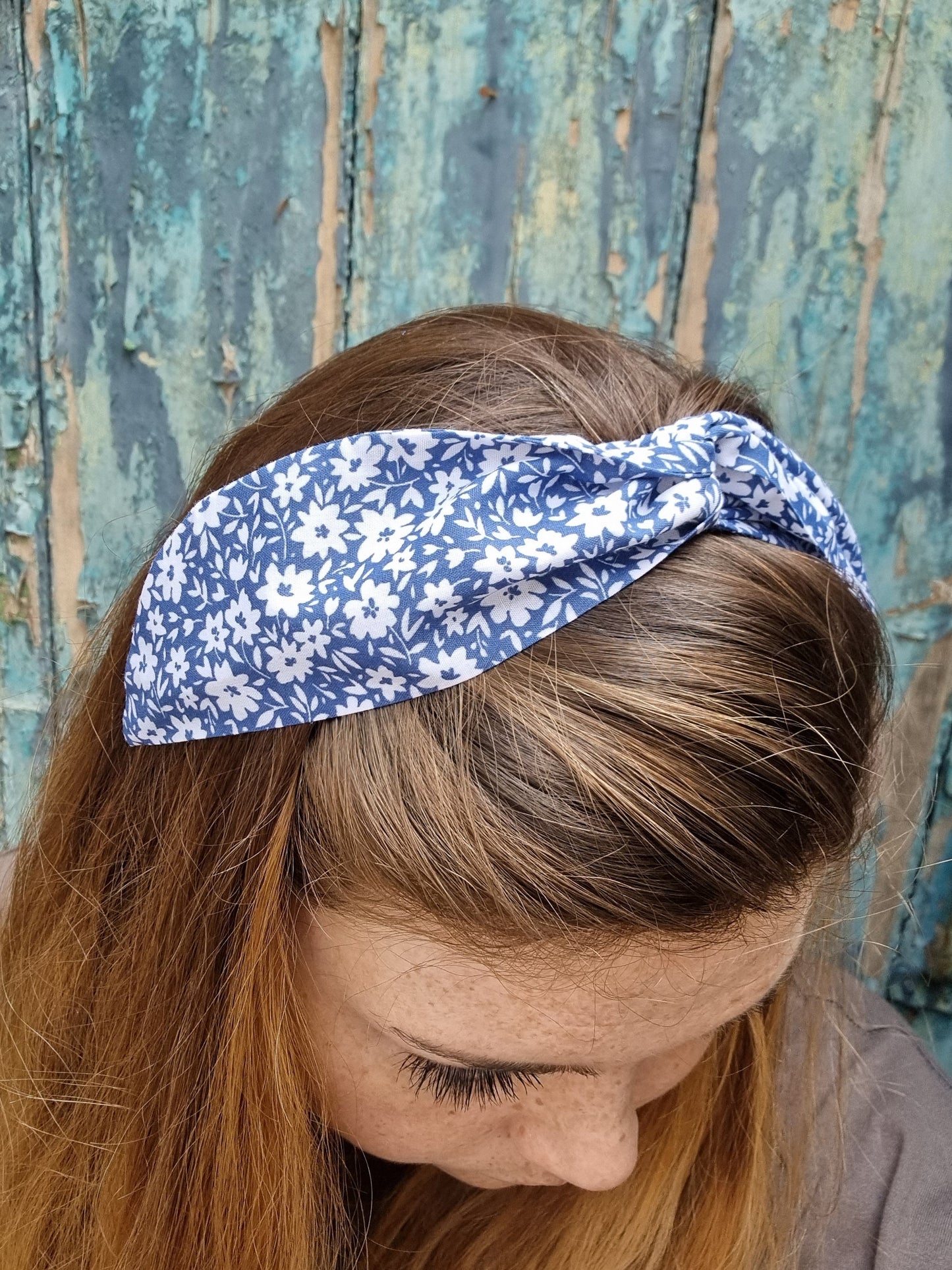 Blue and White Floral Wired Headband