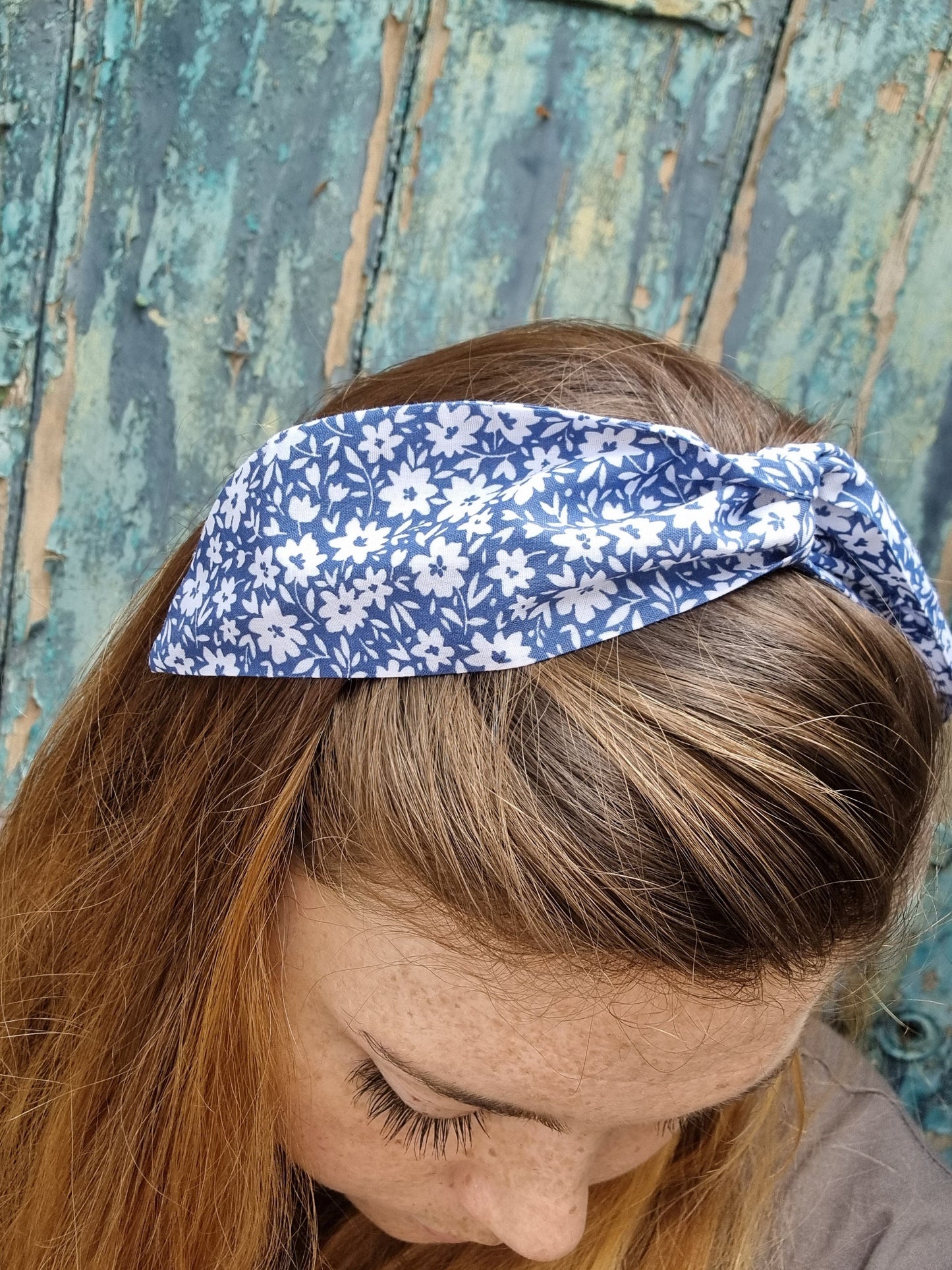 Blue and White Floral Wired Headband