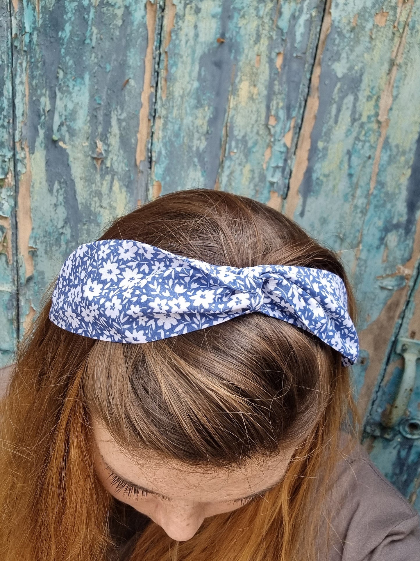 Blue and White Floral Wired Headband