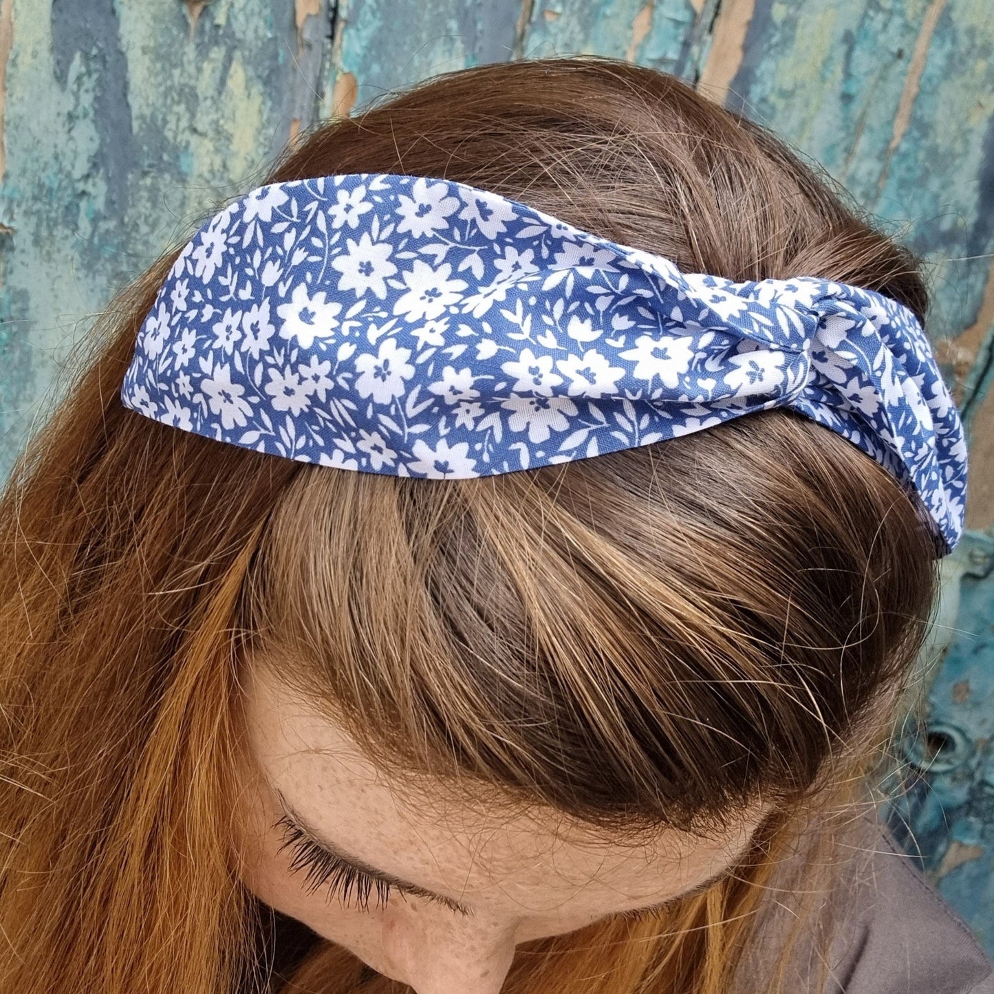 Blue and White Floral Wired Headband