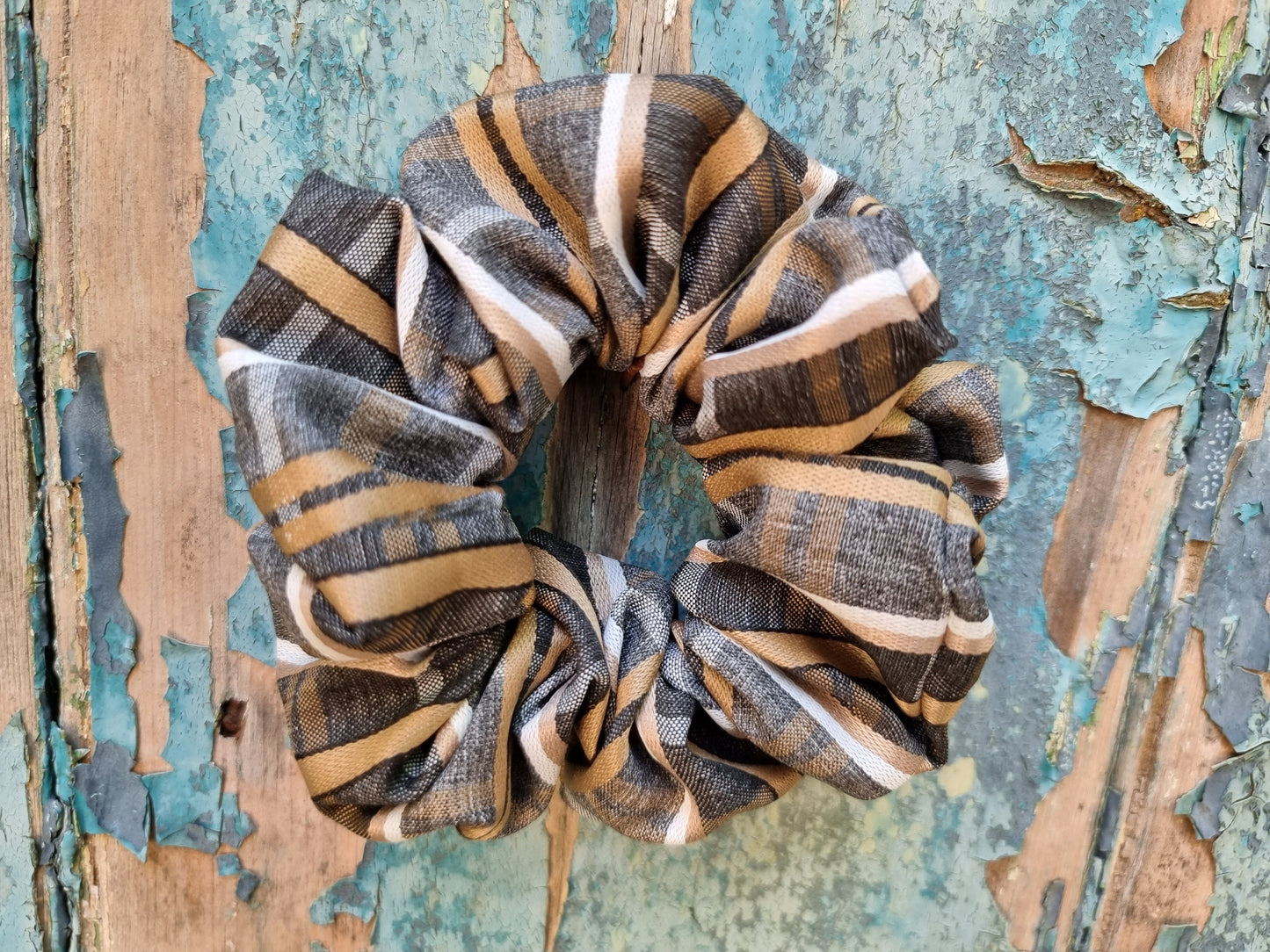 Gold Bronze Checked Crepe Scrunchie