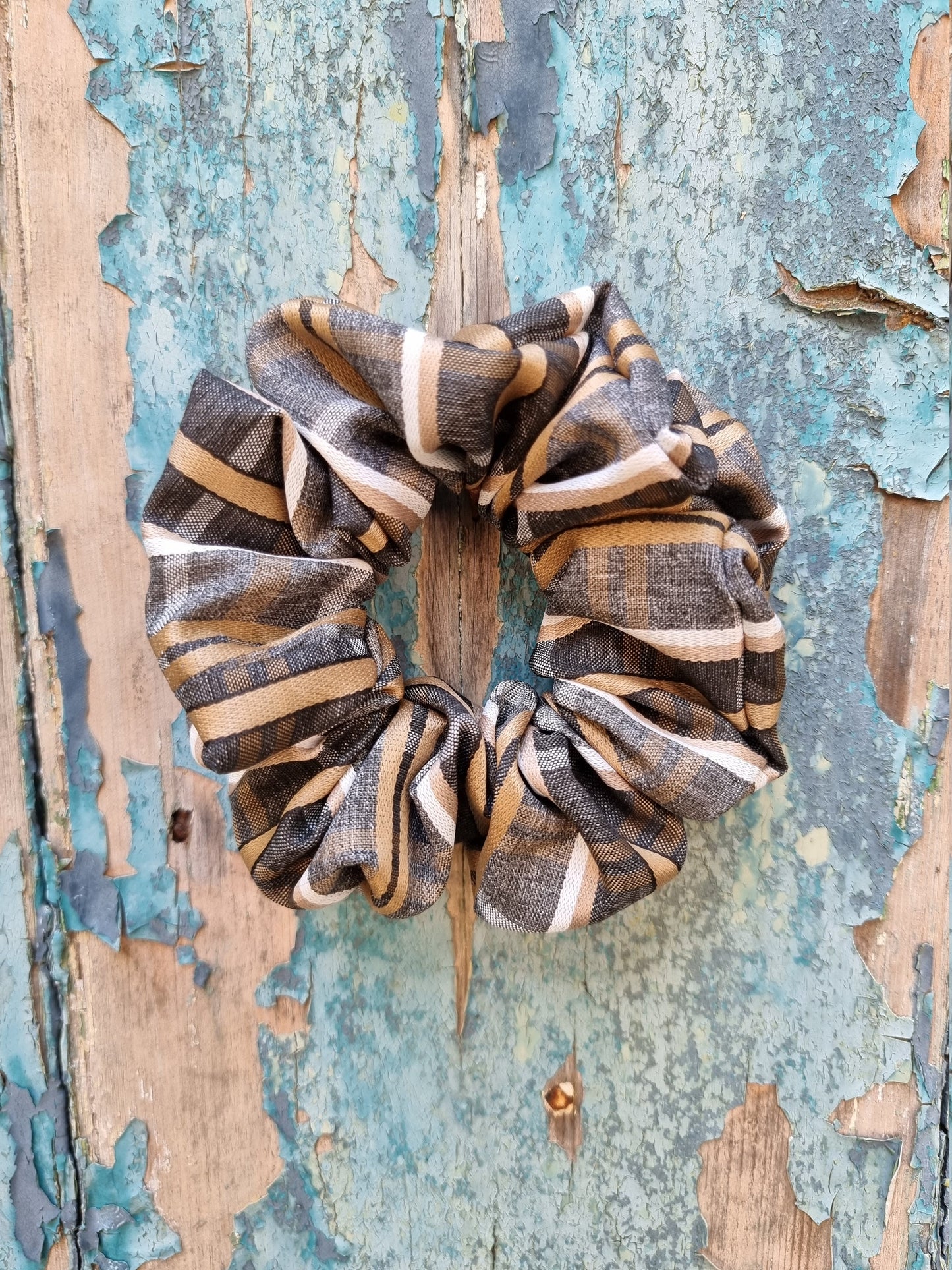 Gold Bronze Checked Crepe Scrunchie