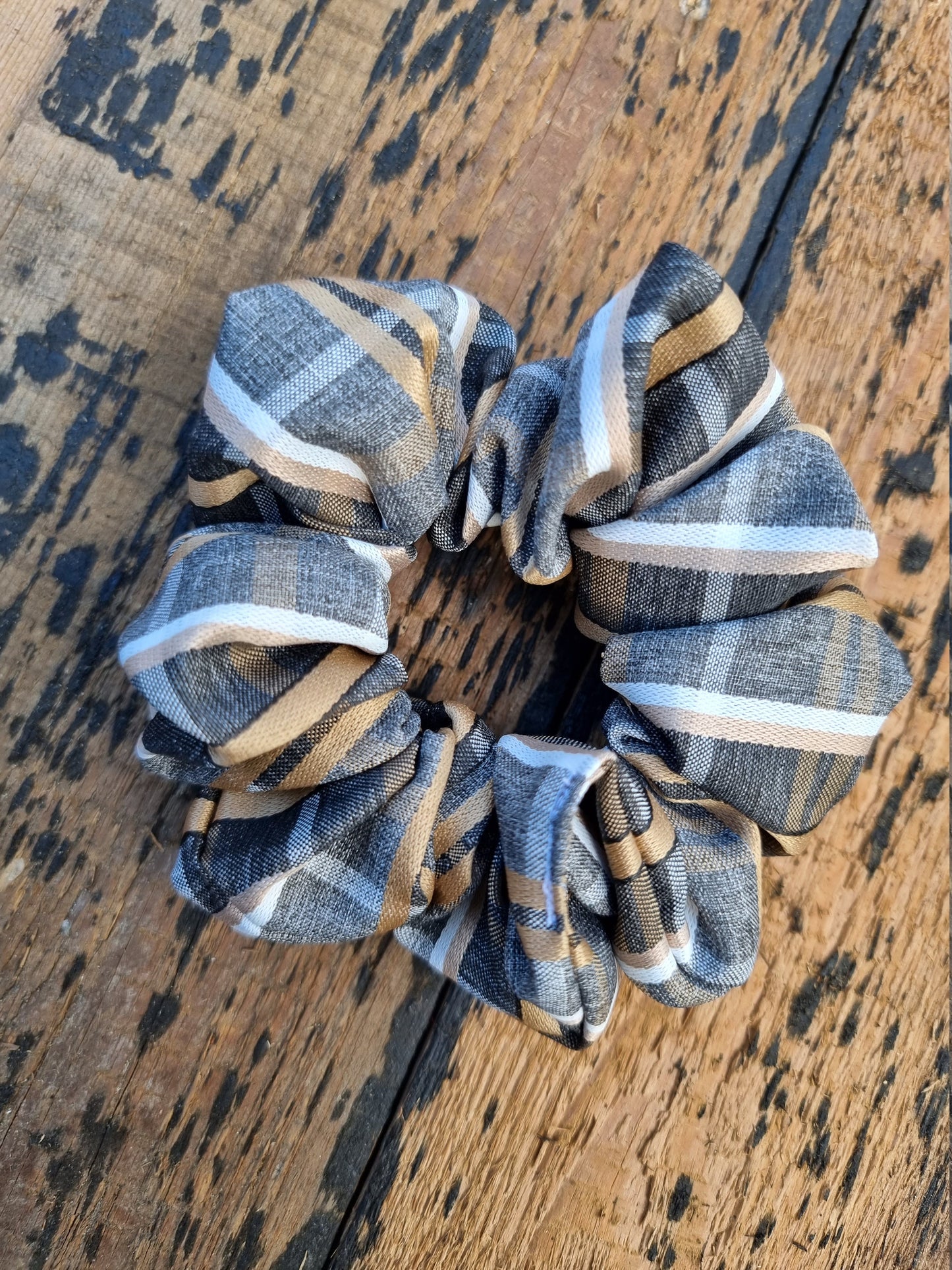 Gold Bronze Checked Crepe Scrunchie