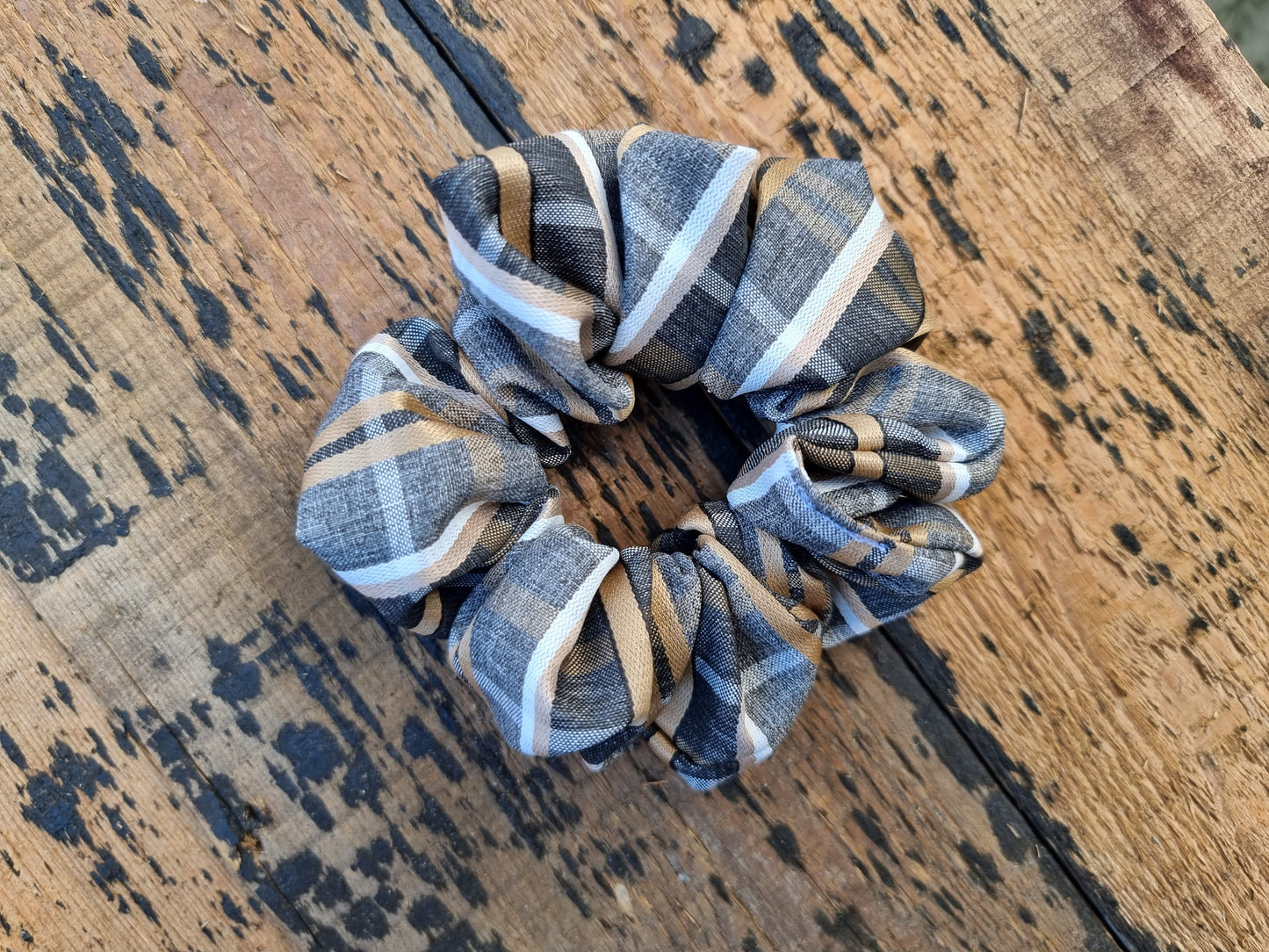 Gold Bronze Checked Crepe Scrunchie