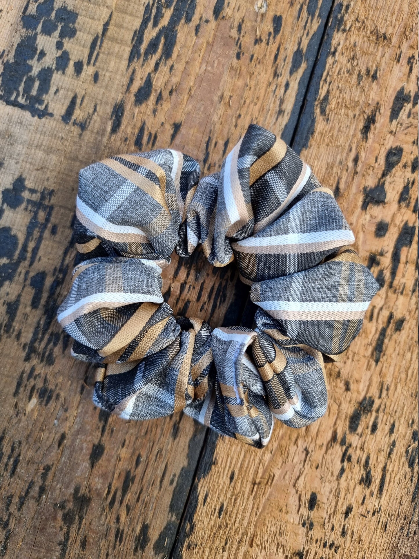 Gold Bronze Checked Crepe Scrunchie