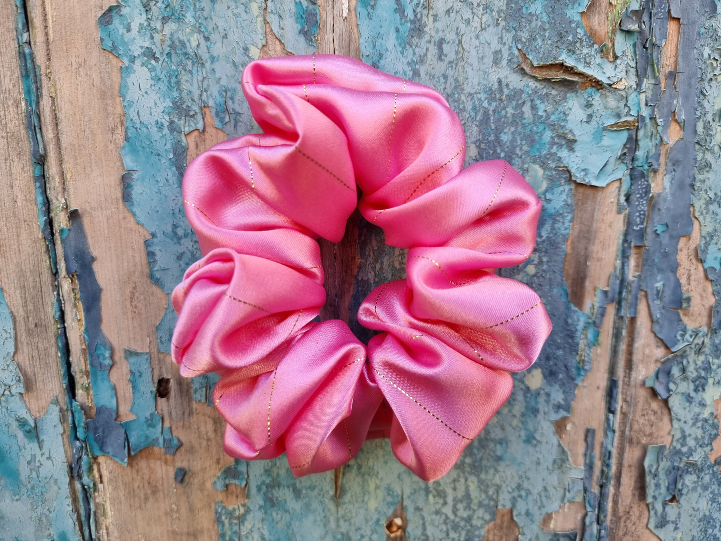 Light Pink Pinstripe Satin Scrunchie | Hair Tie