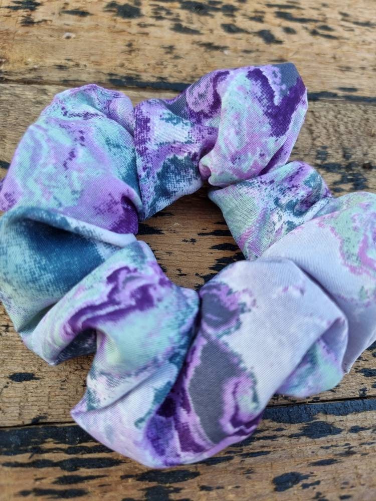 Purple, Grey And Pink Batik Explosion Super Soft Crepe Scrunchie | Hair Tie