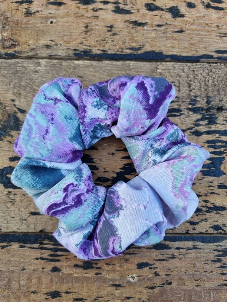 Purple, Grey And Pink Batik Explosion Super Soft Crepe Scrunchie | Hair Tie