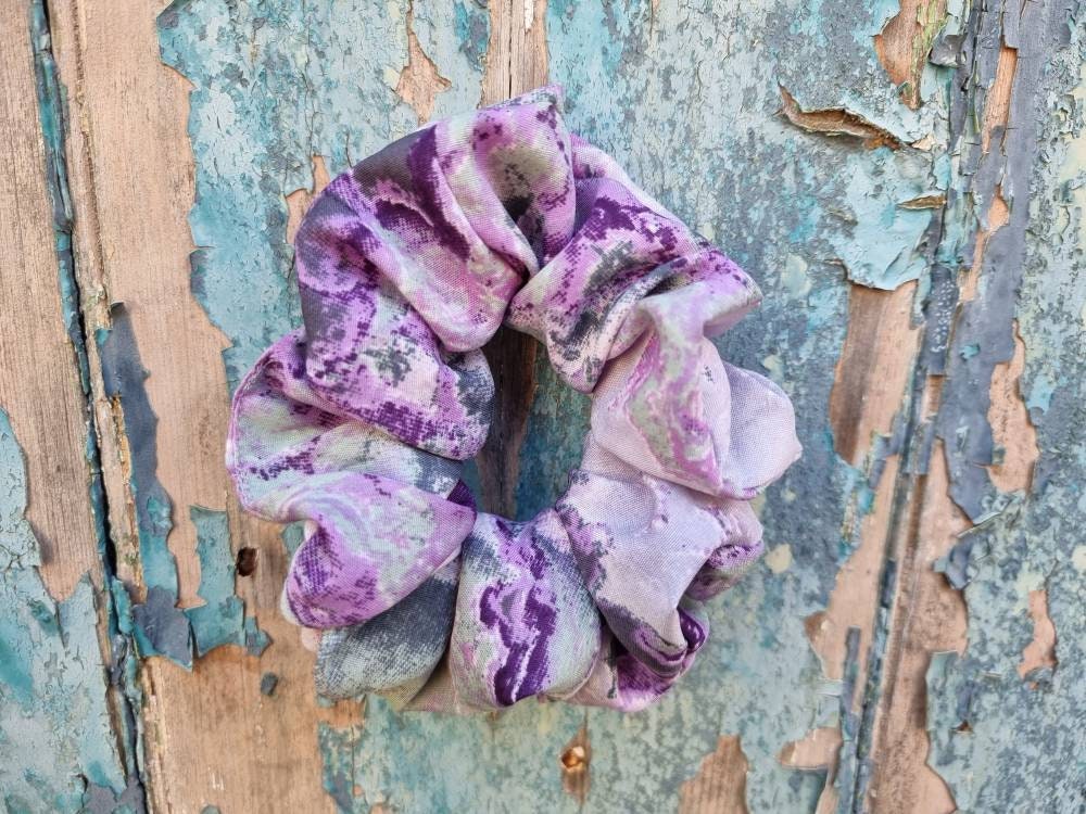 Purple, Grey And Pink Batik Explosion Super Soft Crepe Scrunchie | Hair Tie