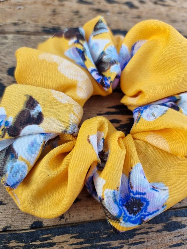 Lemon Oversized Floral Super Soft Crepe Scrunchie | Hair Tie