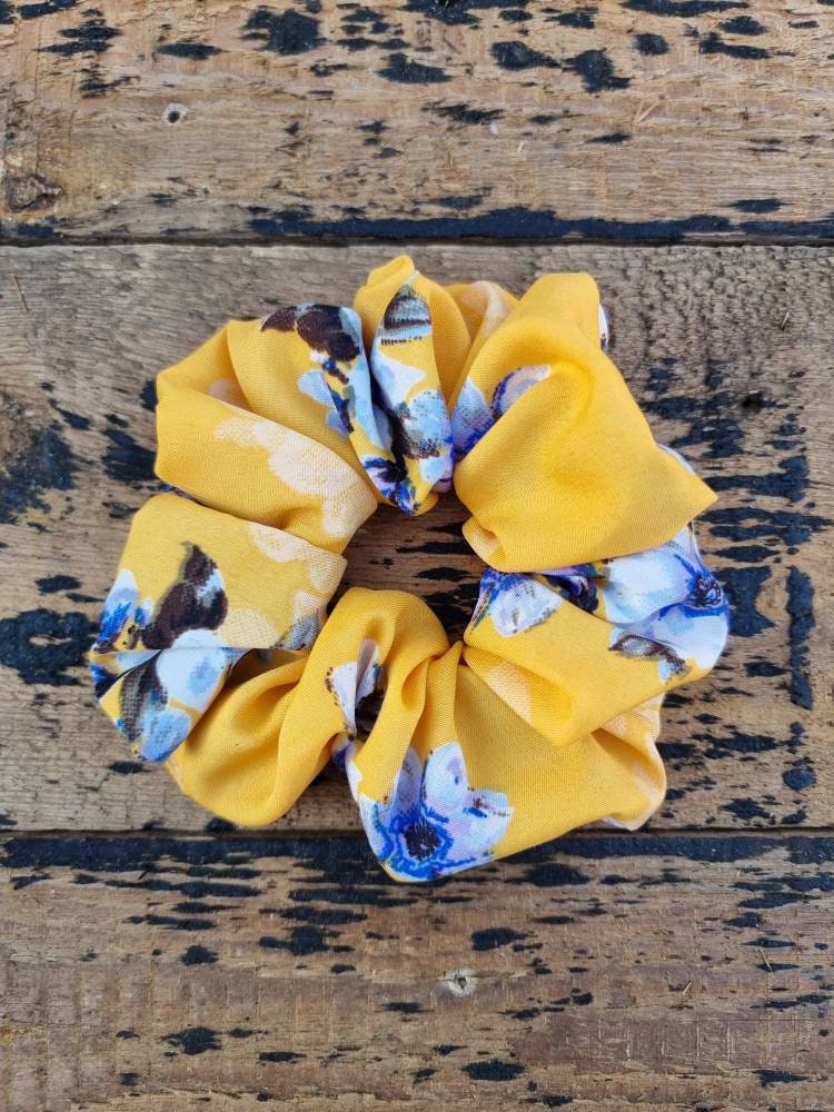 Lemon Oversized Floral Super Soft Crepe Scrunchie | Hair Tie