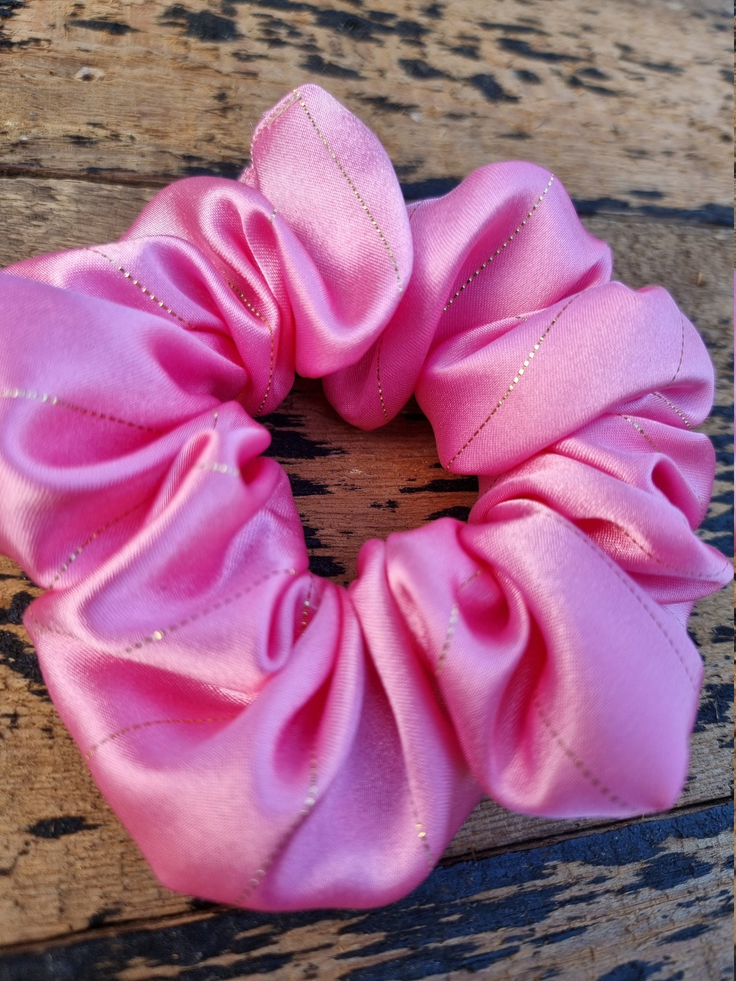 Light Pink Pinstripe Satin Scrunchie | Hair Tie