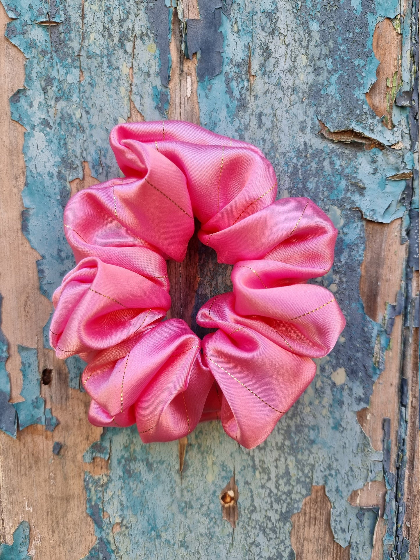 Light Pink Pinstripe Satin Scrunchie | Hair Tie