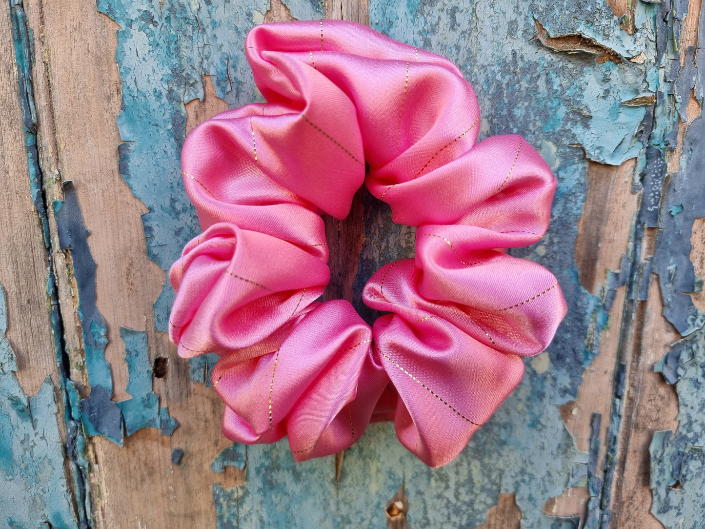 Light Pink Pinstripe Satin Scrunchie | Hair Tie