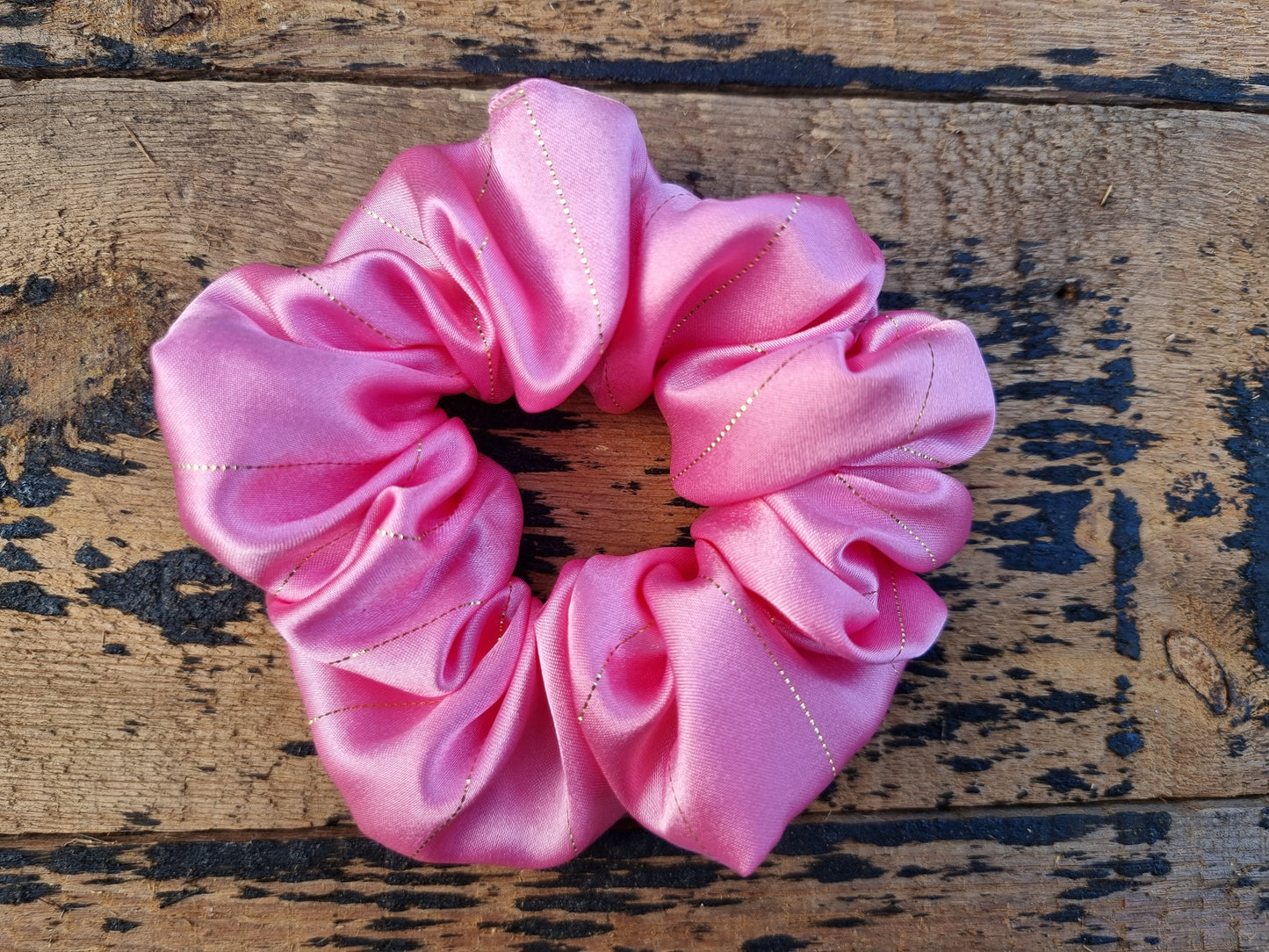 Light Pink Pinstripe Satin Scrunchie | Hair Tie