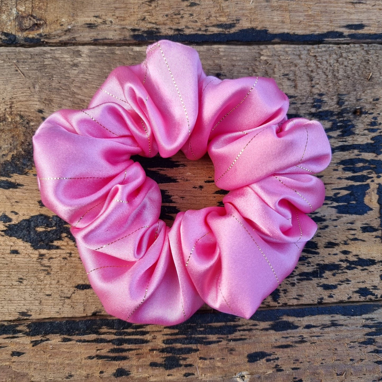 Light Pink Pinstripe Satin Scrunchie | Hair Tie