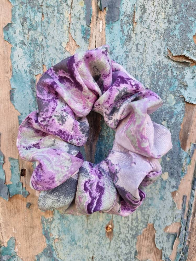 Purple, Grey And Pink Batik Explosion Super Soft Crepe Scrunchie | Hair Tie