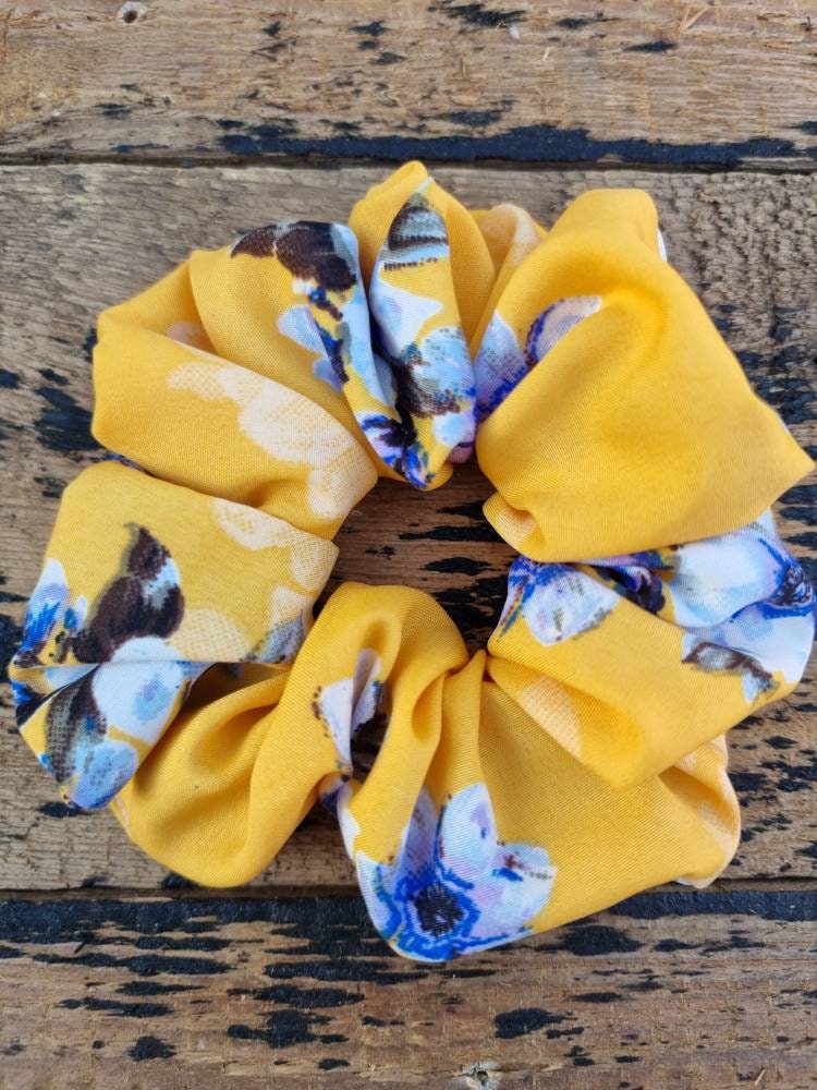 Lemon Oversized Floral Super Soft Crepe Scrunchie | Hair Tie