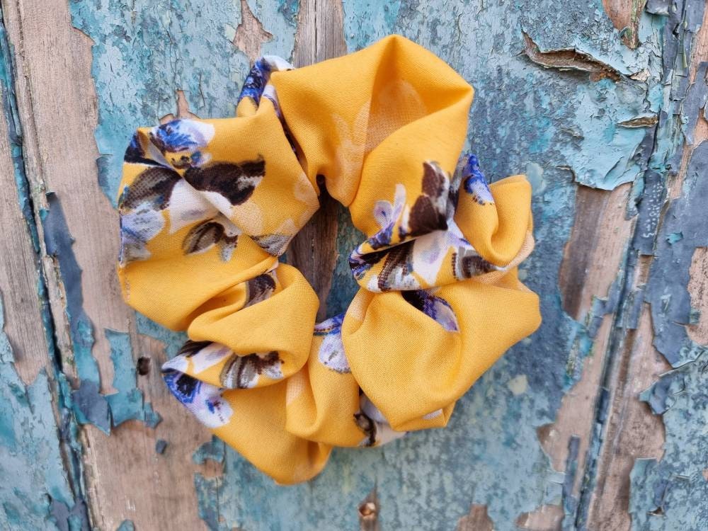 Lemon Oversized Floral Super Soft Crepe Scrunchie | Hair Tie