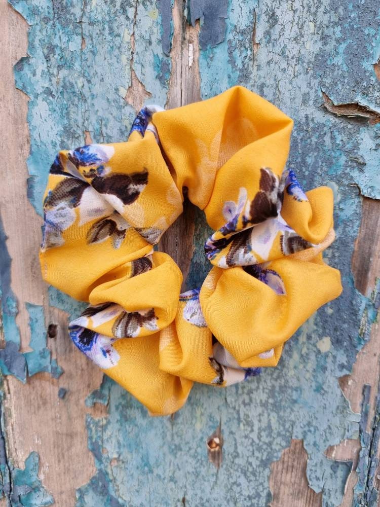 Lemon Oversized Floral Super Soft Crepe Scrunchie | Hair Tie