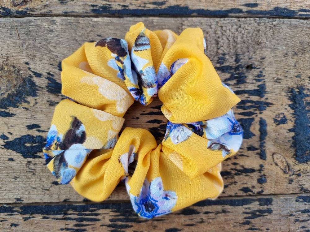 Lemon Oversized Floral Super Soft Crepe Scrunchie | Hair Tie