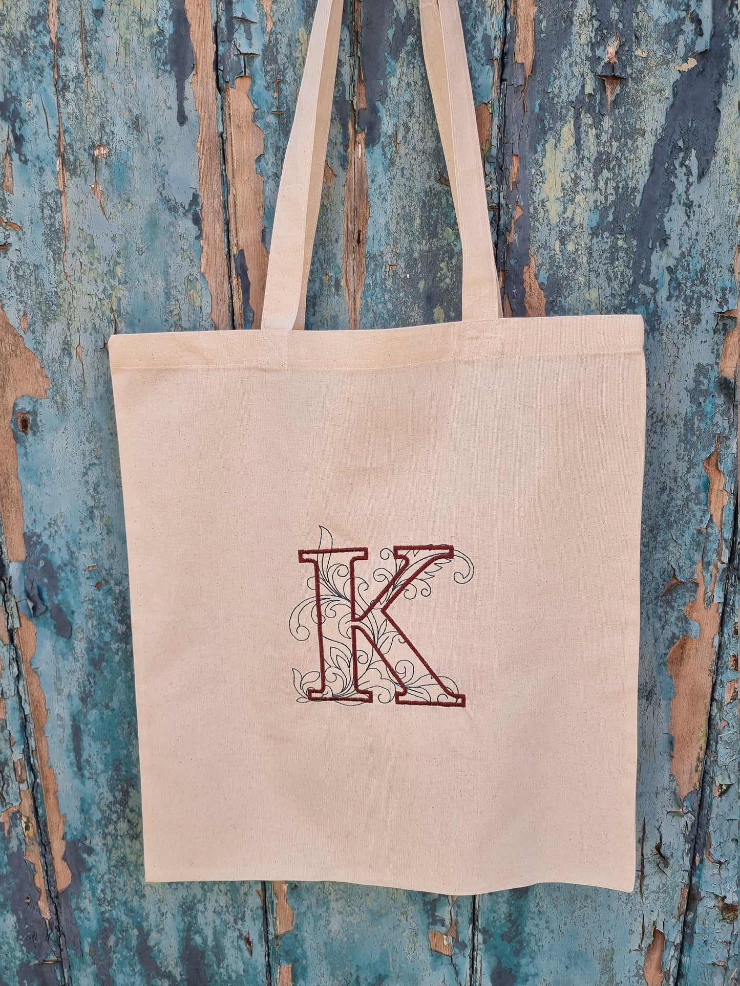 Ornate Initial Embroidered Tote Bag