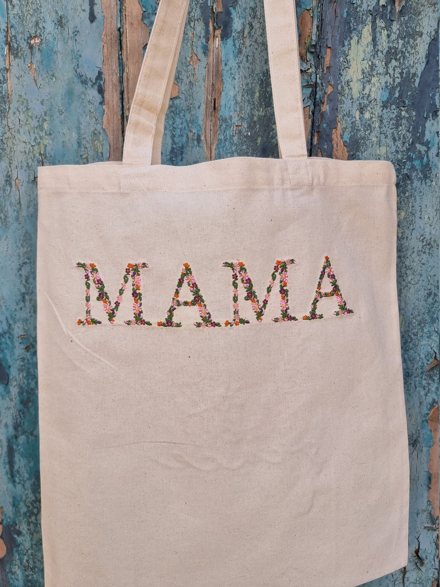 Floral MAMA Embroidered Tote Bag