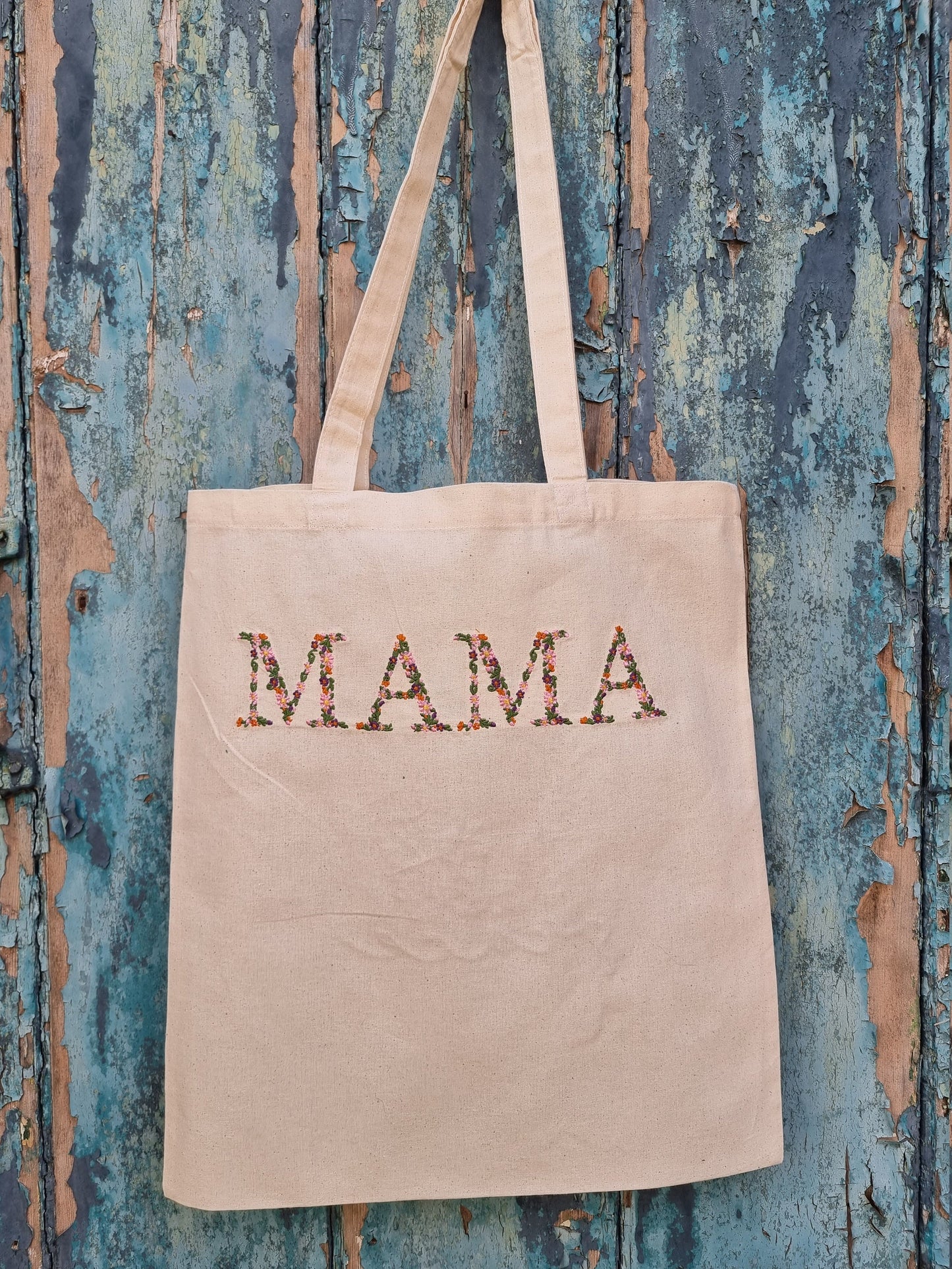 Floral MAMA Embroidered Tote Bag